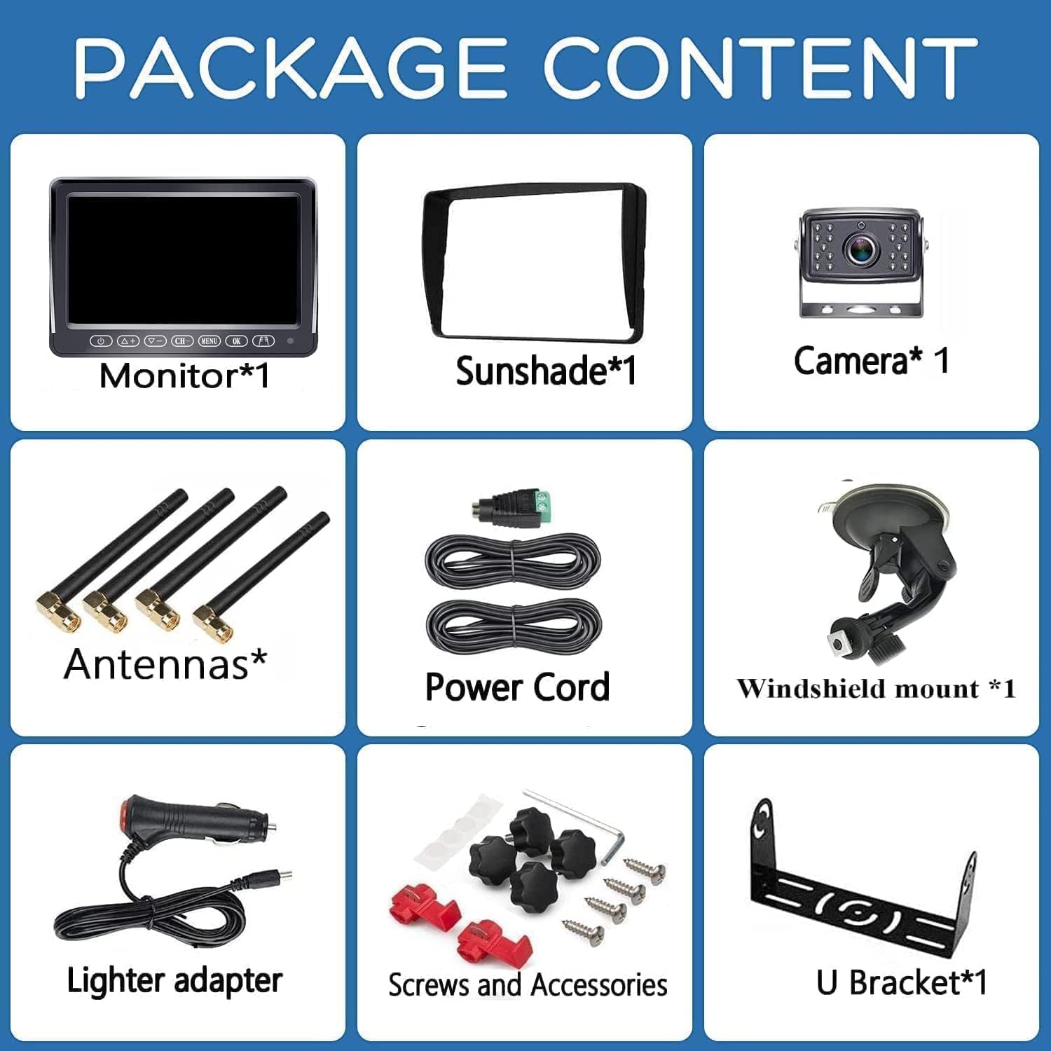 RV Backup Camera Wireless HD 1080P Trailer Bluetooth Rear View Cam System Touch Key 7” DVR Monitor Split Screen 4 Channels for Truck Camper Adapter
