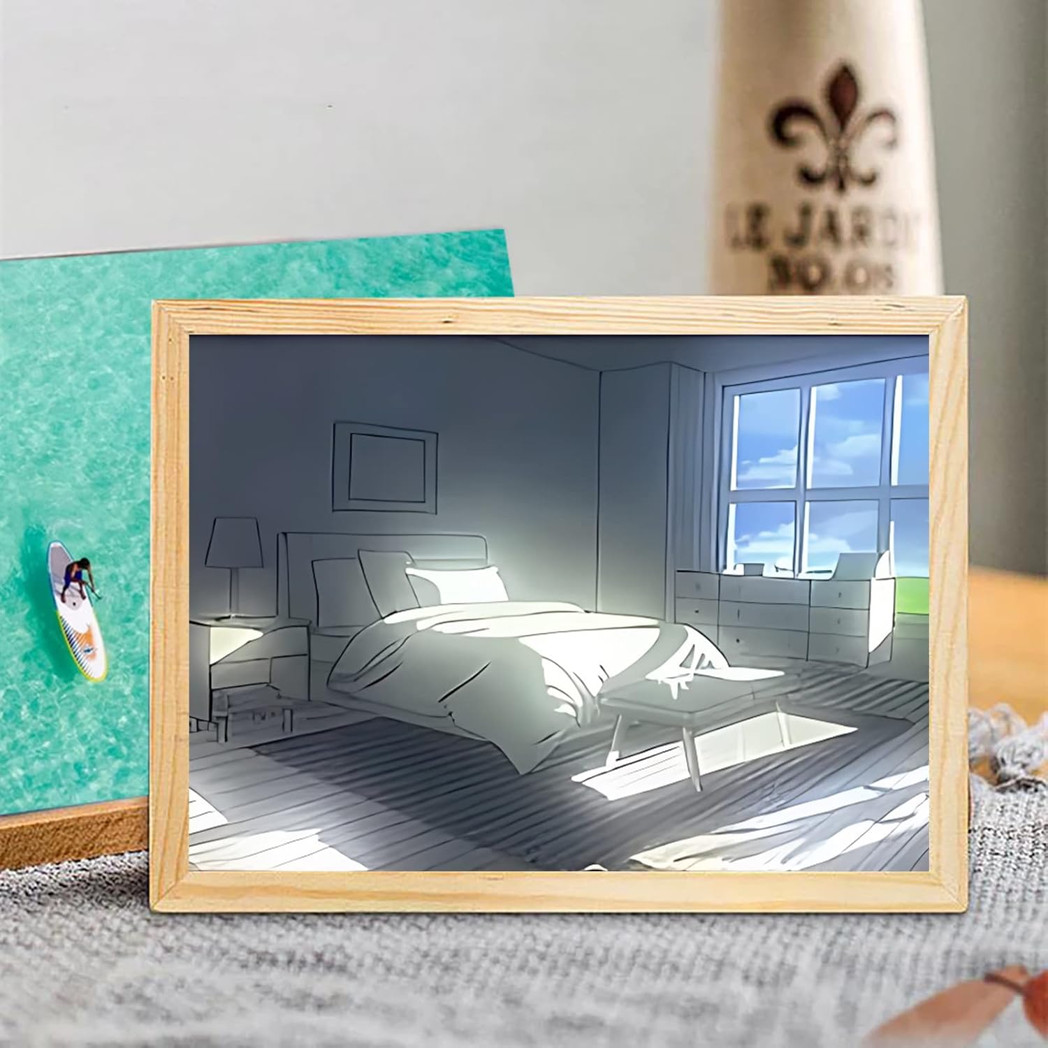 Pintura artística con luz LED, elegante marco de fotos iluminado, para pared, dormitorio, sala de estar, decoración del hogar, LED brillante detrás
