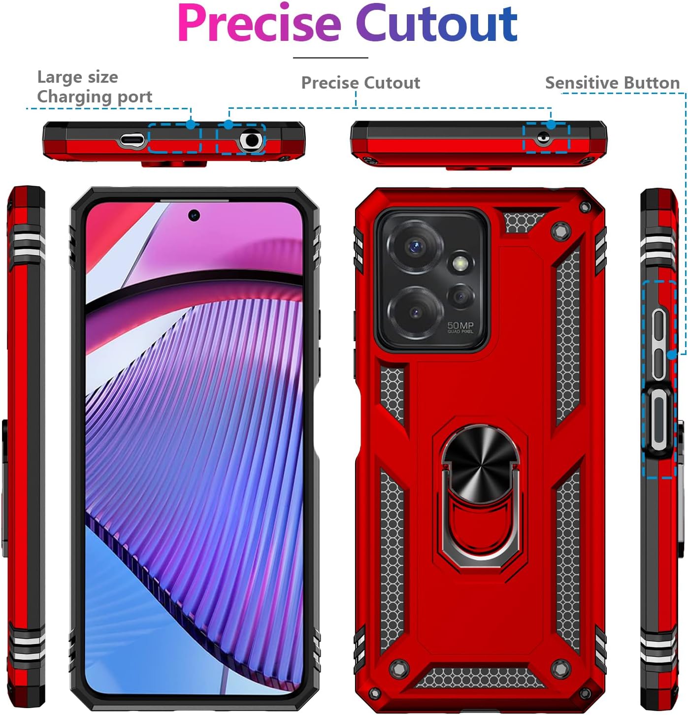 Funda para Moto G Power 5G 2023 con 2 protectores de pantalla de vidrio templado, grado militar, funda protectora resistente con anillo magnético