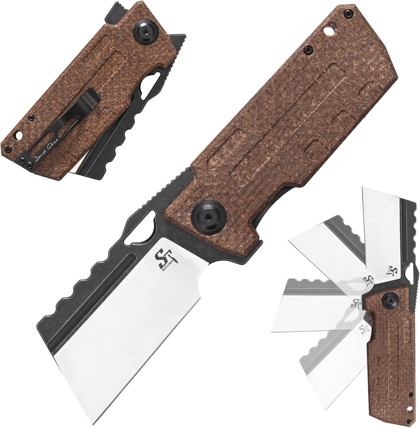 Sitivien Cuchillo plegable ST155, hoja de acero Sandvik 14C28N, mango Micarta EDC herramienta cuchillo cuchillo de bolsillo para pesca, campamento,