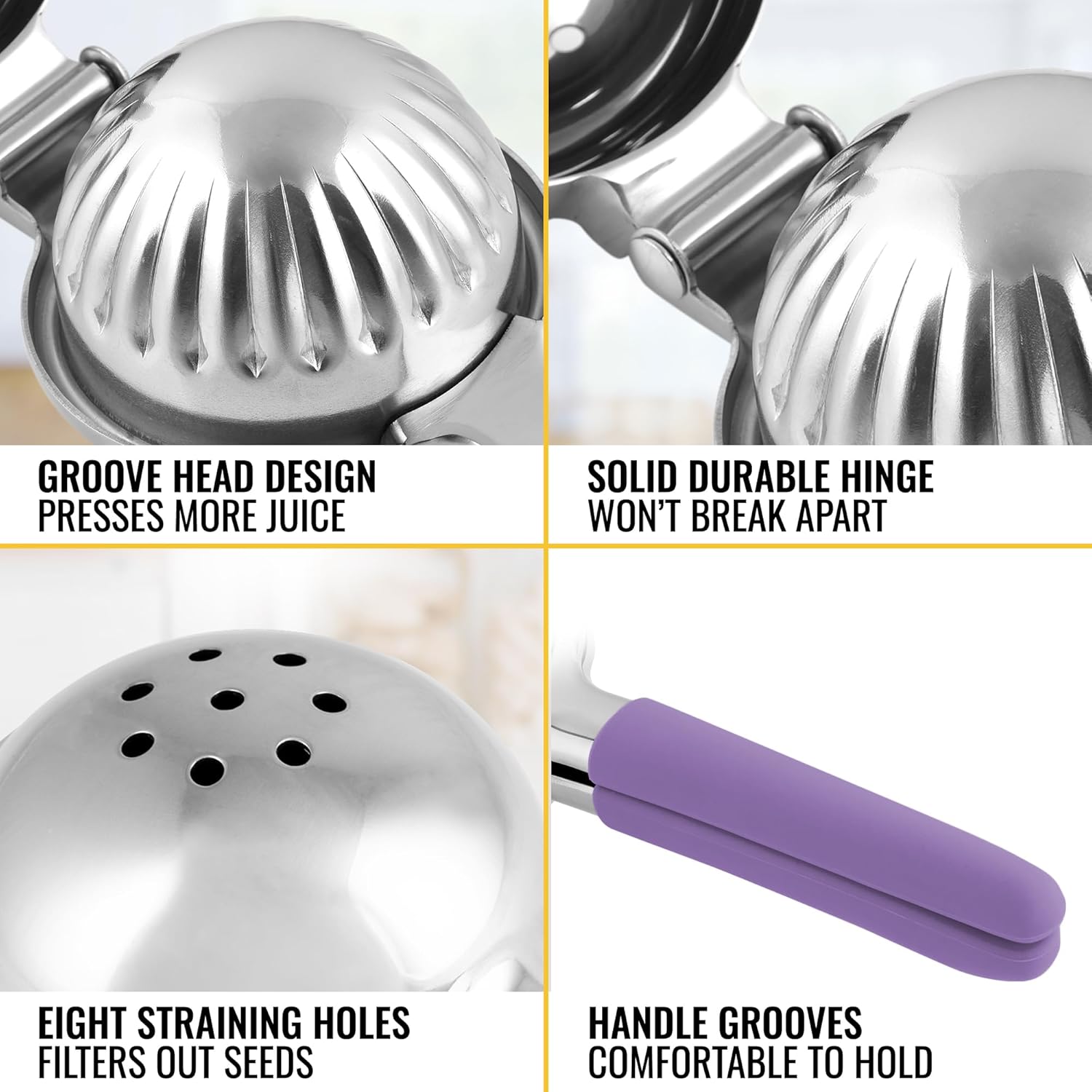 Zulay – Exprimidor de limón de acero inoxidable con cuenco exprimidor de metal sólido de alta calidad y asas de silicona de grado alimenticio,