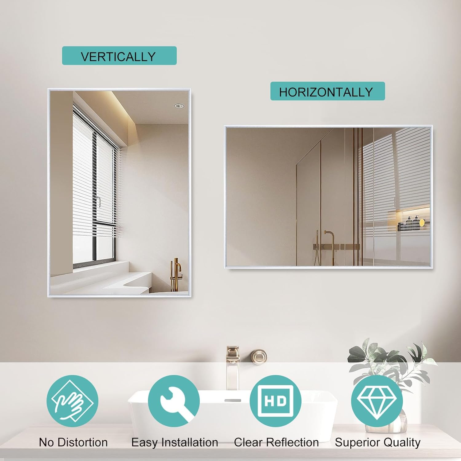 Espejo grande de 32 x 60 pulgadas para montar en la pared, moderno espejo de aluminio plateado para el hogar, sala de estar, dormitorio, espejo