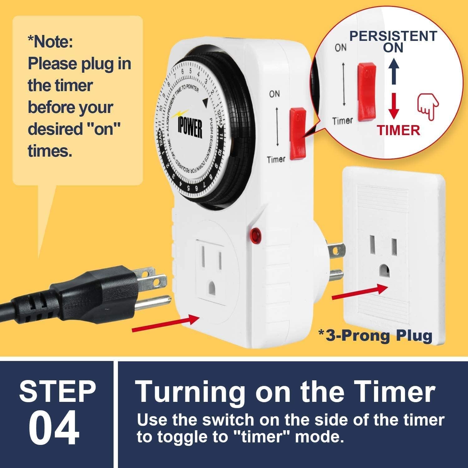 iPower Temporizador mecánico enchufable de 24 horas, temporizador para enchufes eléctricos acuario conectado a tierra, luz de crecimiento,