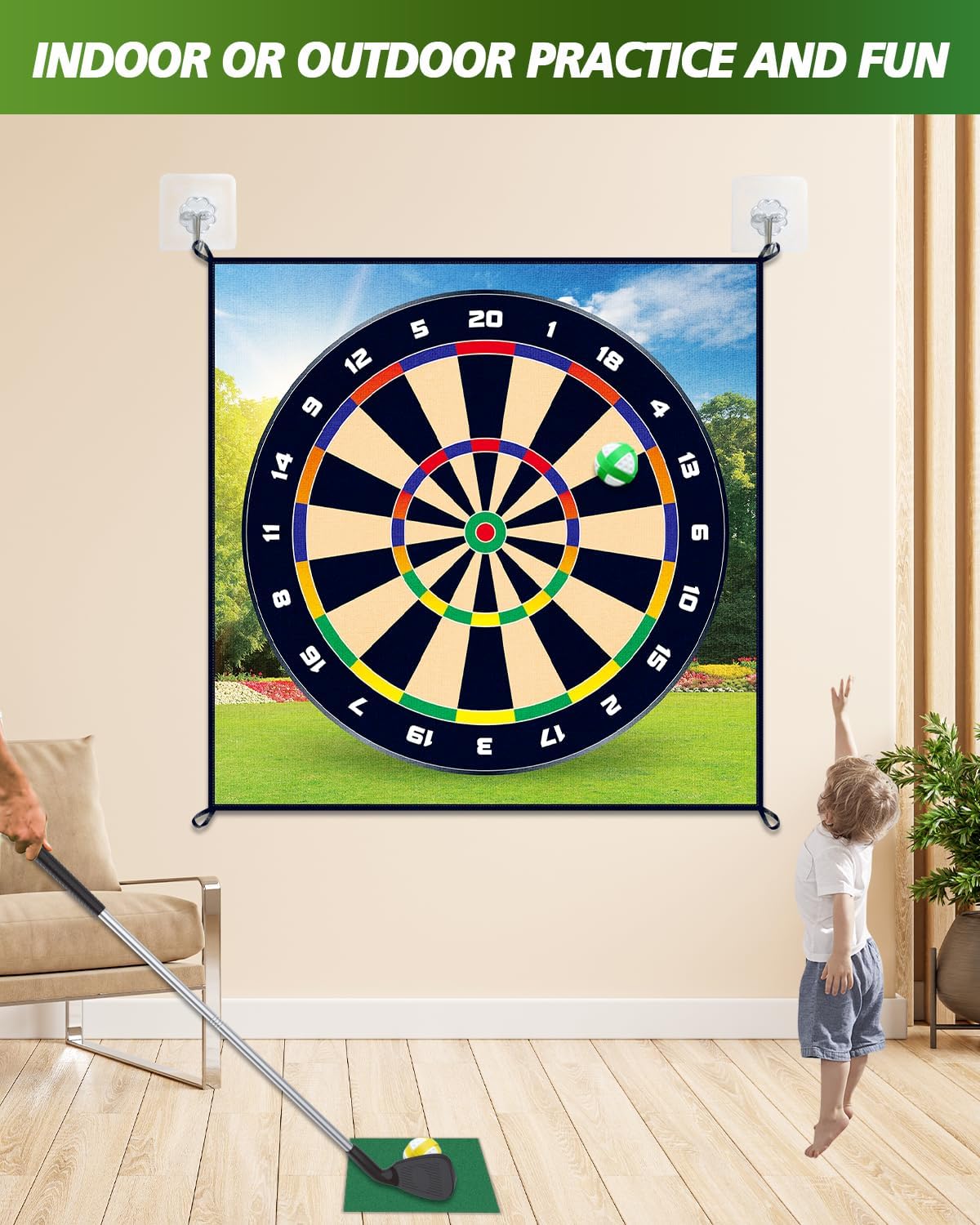 Alfombrilla de juego de golf de astillado de 6 pies x 4 pies, juegos para interiores y exteriores, para adultos y niños, verde para poner golf,