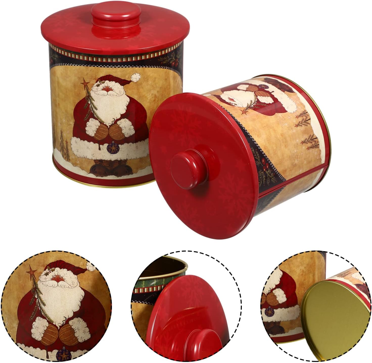 BESTonZON Latas de galletas de Navidad, 2 cajas de dulces de Navidad, latas de metal para galletas con tapas, recipientes decorativos de