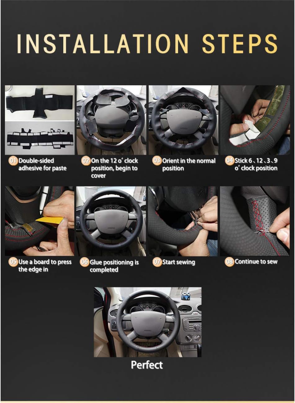 WANGXI Hand-Stitched Car Steering Wheel Cover Wrap Accessories, for SsangYong Korando 2011-2014,Microfiber Leather Protector
