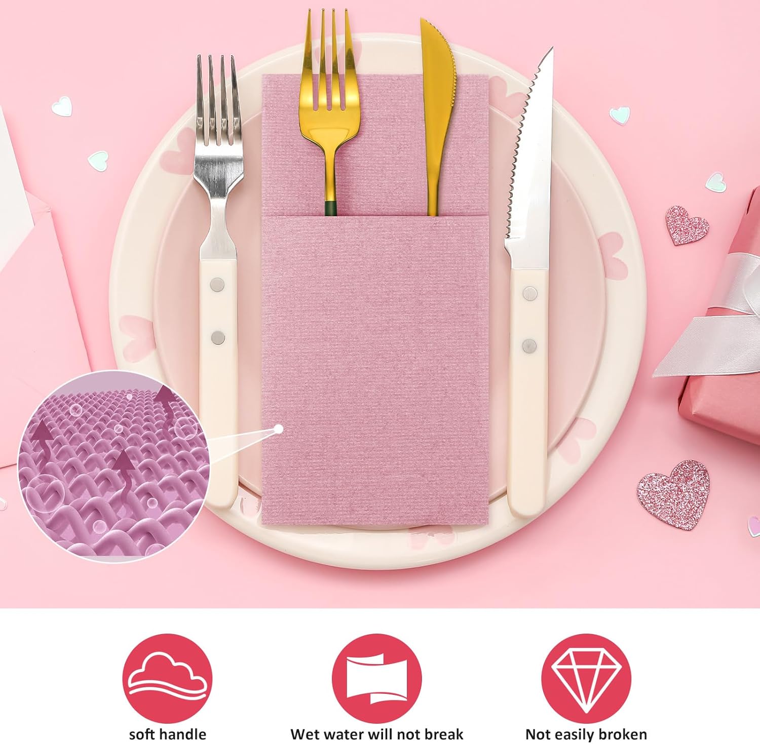 Servilletas desechables de papel Airlaid con tacto de lino, servilletas de papel preplegadas con bolsillo integrado para cubiertos para cubiertos,