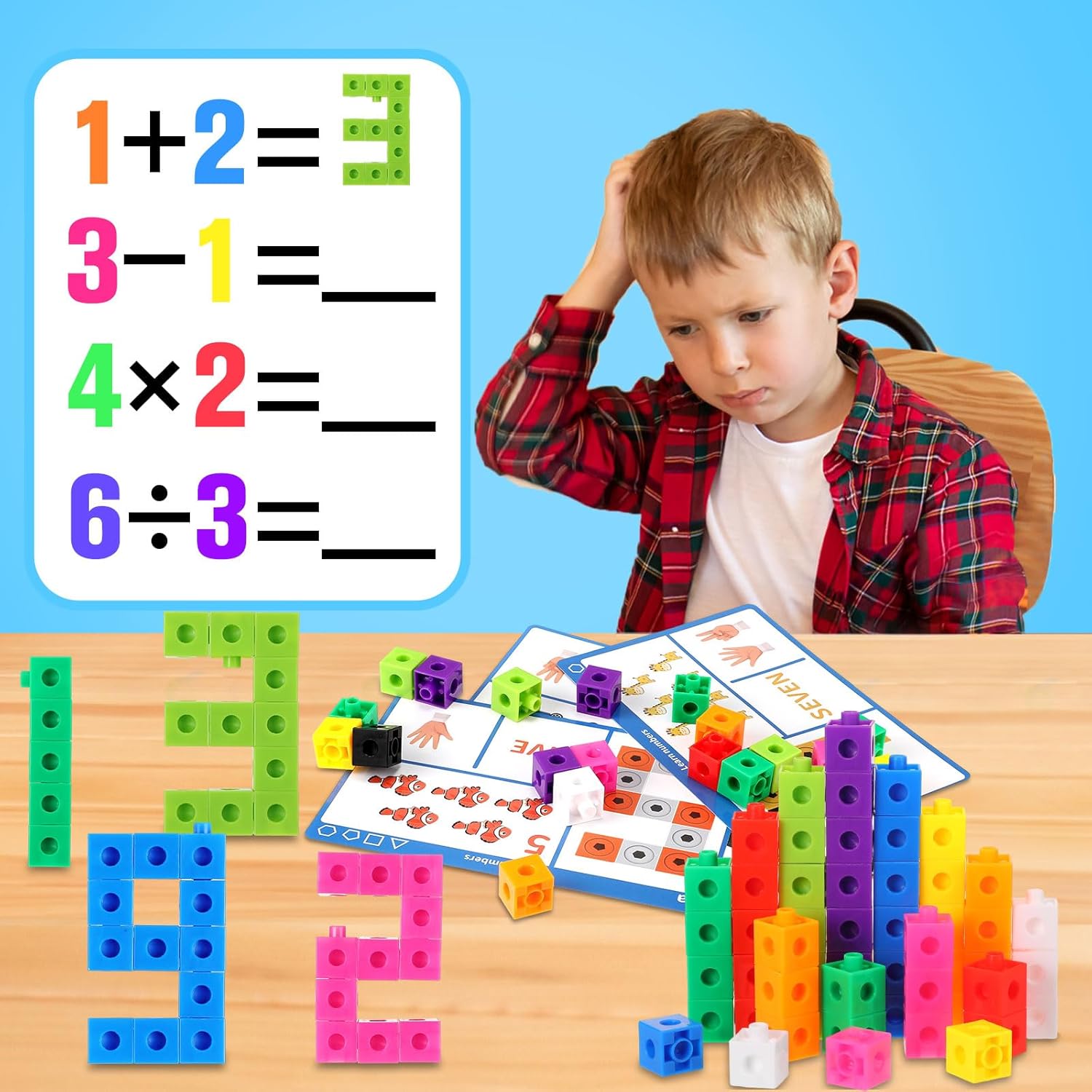 Jenaai 500 cubos de vinculación con 18 piezas de tarjetas madre, cubos de conteo de plástico, cubos de matemáticas coloridos, manipulativos de