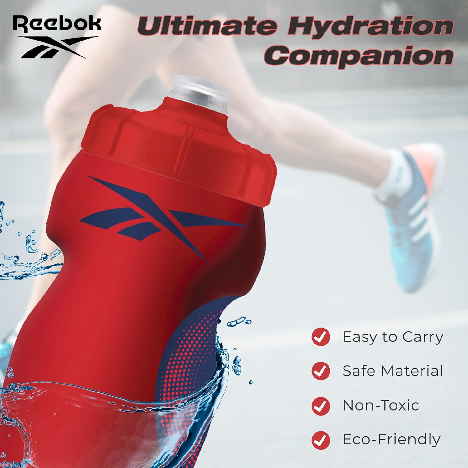Reebok Botellas de agua para apretar con diseño atlético, botella de agua de 24 onzas, botella de agua deportiva – Botella de agua reutilizable para