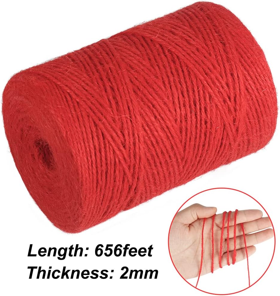 Vivifying Cordel rojo, cuerda de Navidad de 656 pies de 0.079 in para envolver regalos, manualidades, embalaje y decoración