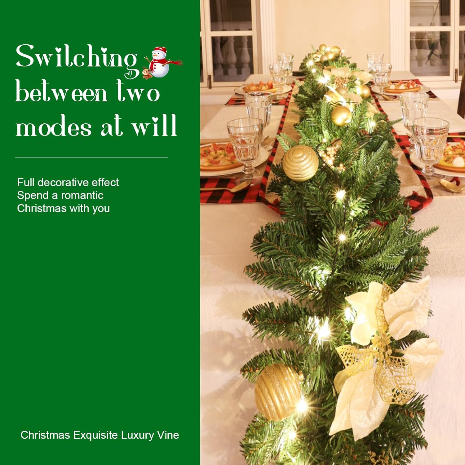 Joyhalo Guirnalda de Navidad de 9 pies con luces que funciona con pilas, guirnalda de Navidad preiluminada para exteriores, guirnalda de Navidad