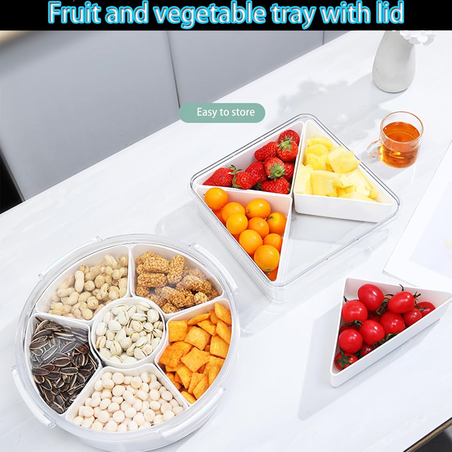 Bandeja de servir dividida en la tapa con 6 compartimentos, contenedores reutilizables de almacenamiento de alimentos para servir fiestas,