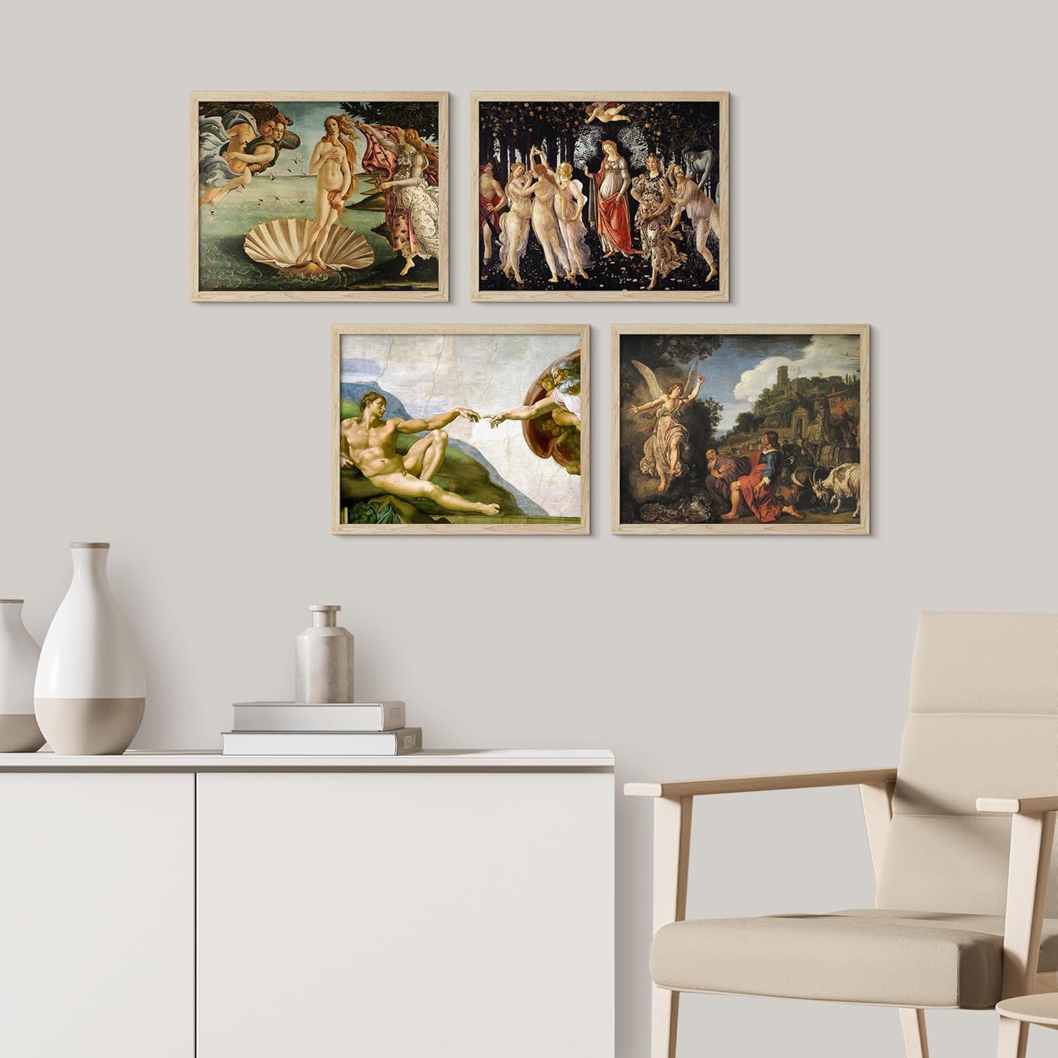 SIGNWIN Póster enmarcado Botticelli, colección Nacimiento de Venus, desierto, naturaleza, ilustraciones de bellas artes, decorativo, campestre,