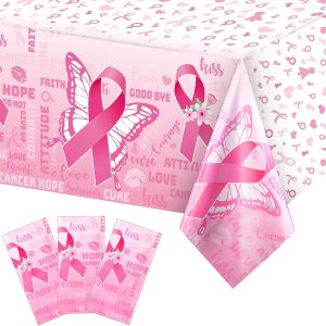 3 piezas de decoraciones para fiestas de concientización sobre el cáncer de mama, fundas de mesa desechables con cinta rosa para concientización, 3 piezas de decoraciones para fiestas de concientización sobre el cáncer de mama, fundas de mesa desechables con cinta rosa para concientización,