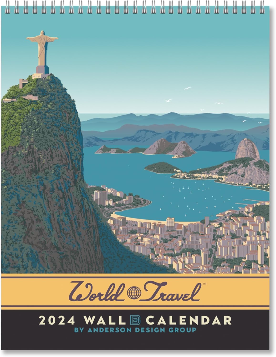Americanflat Calendario 2024  Diseño de destinos de viaje mundial  Calendario de pared grande con formato mensual  Calendario mensual colgante  10 x