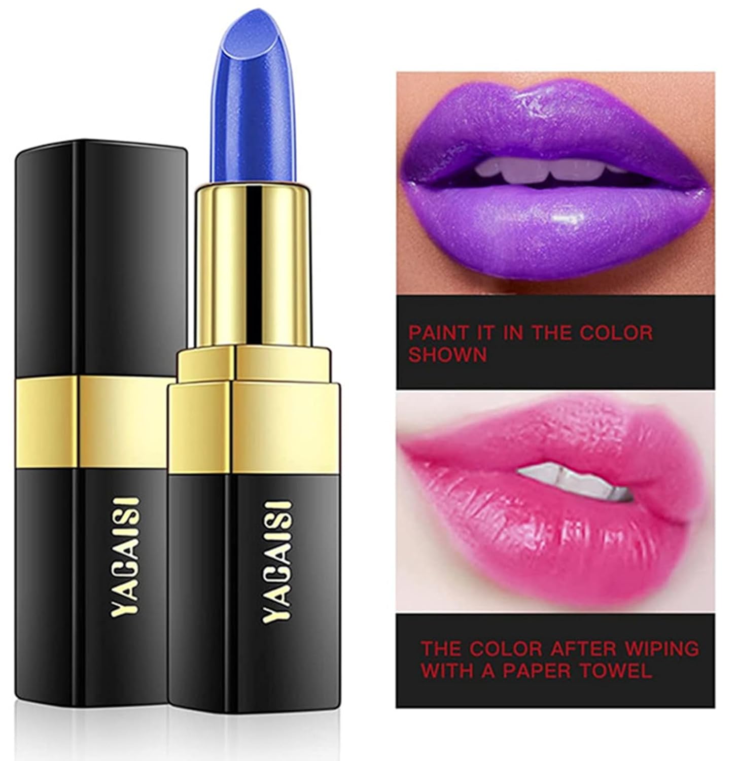 Go Ho Lápiz labial Blue Magic, lápiz labial que cambia de color, brillo labial brillante, lápiz labial rosa, brillo labial hidratante de larga