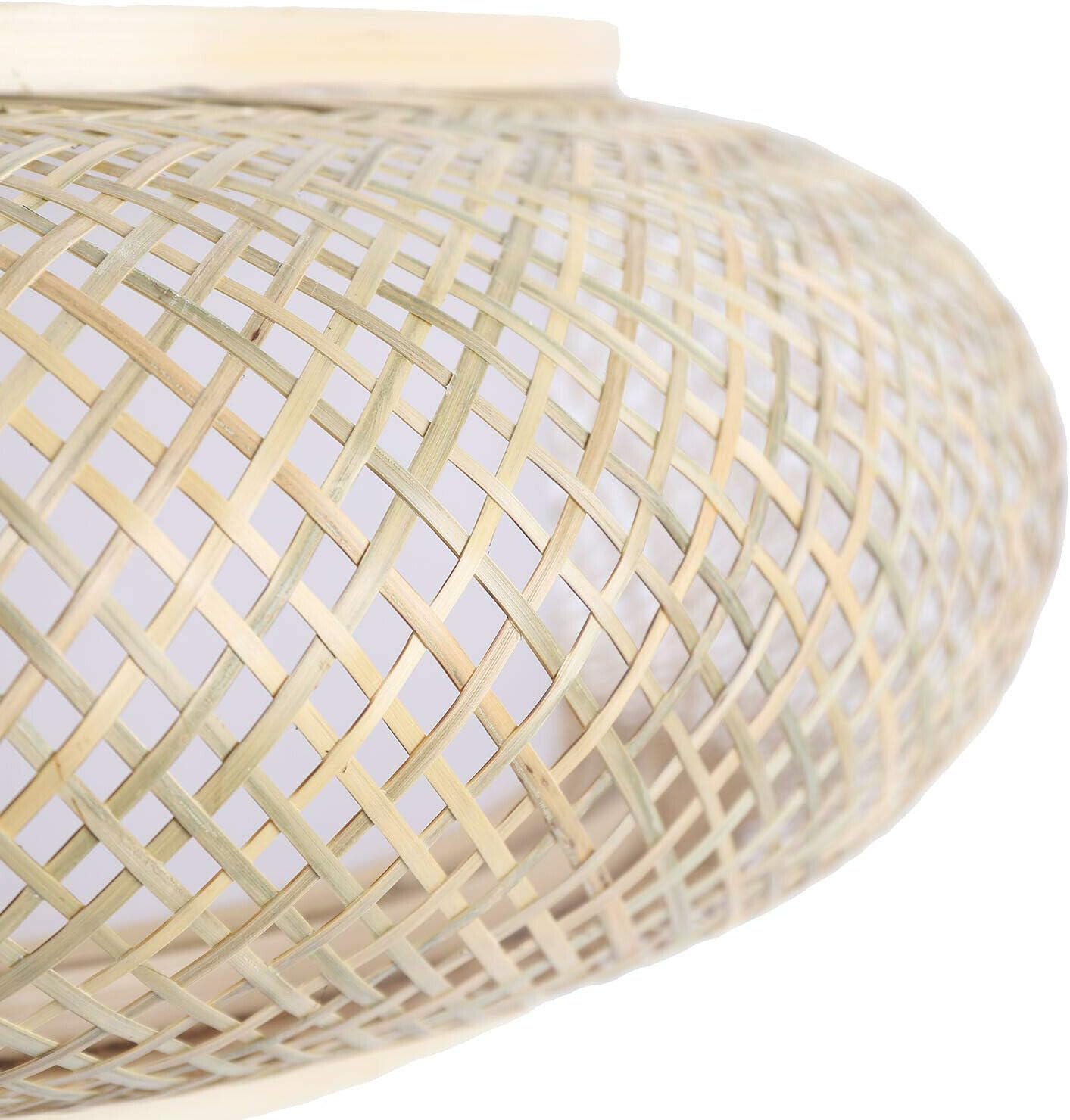 Fetcoi Lámpara de techo rústica de ratán de bambú tejida a mano, color amarillo, lámpara de techo de ratán de bambú para sala de estar, comedor,