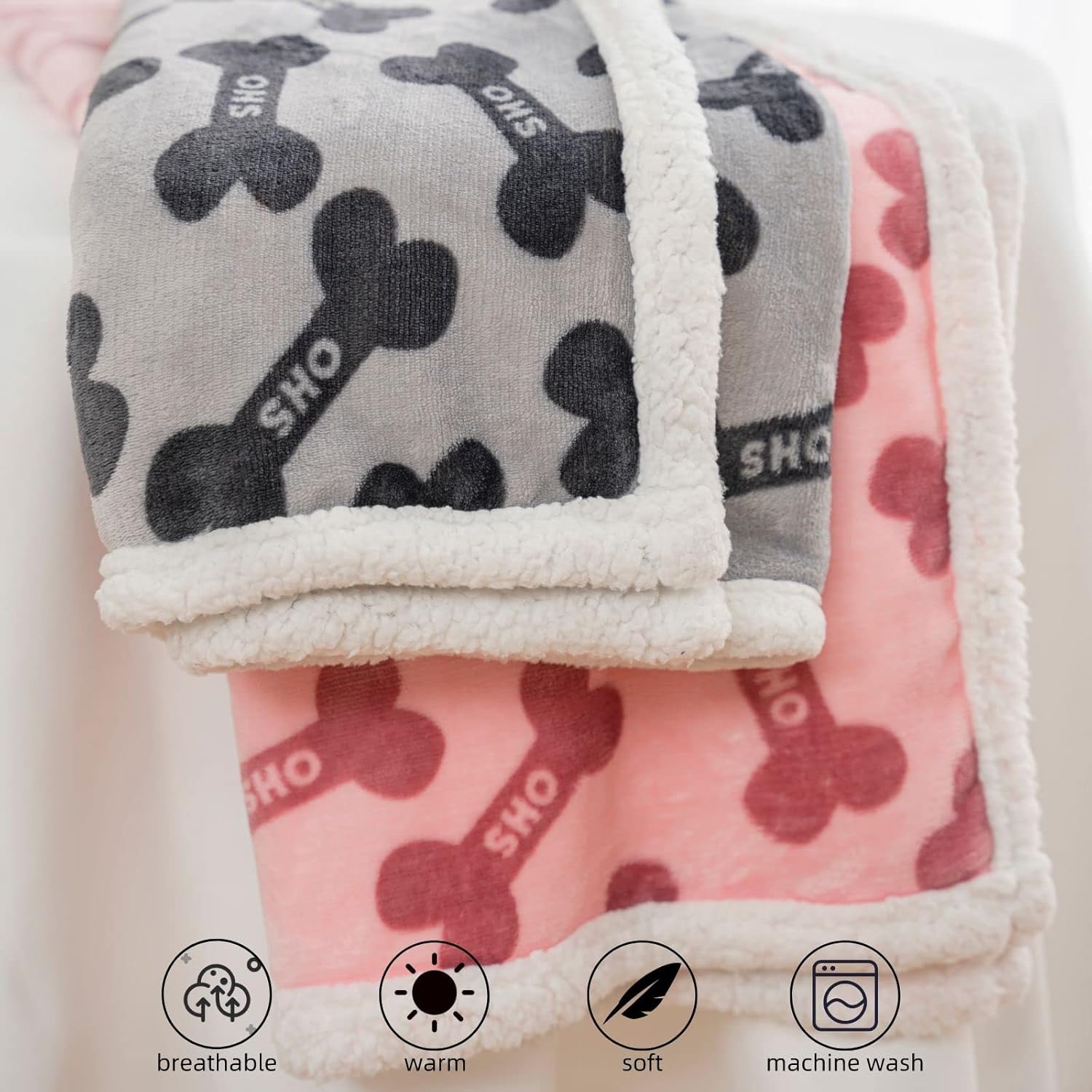 Dog Blankets 6 Pack Flannel Fleece Sherpa Puppy Throw Blankets Bulk 30×43 Inch Warm Sleeping Ultra Soft Bone Printed Plush Fluffy Paw Mat for Pet