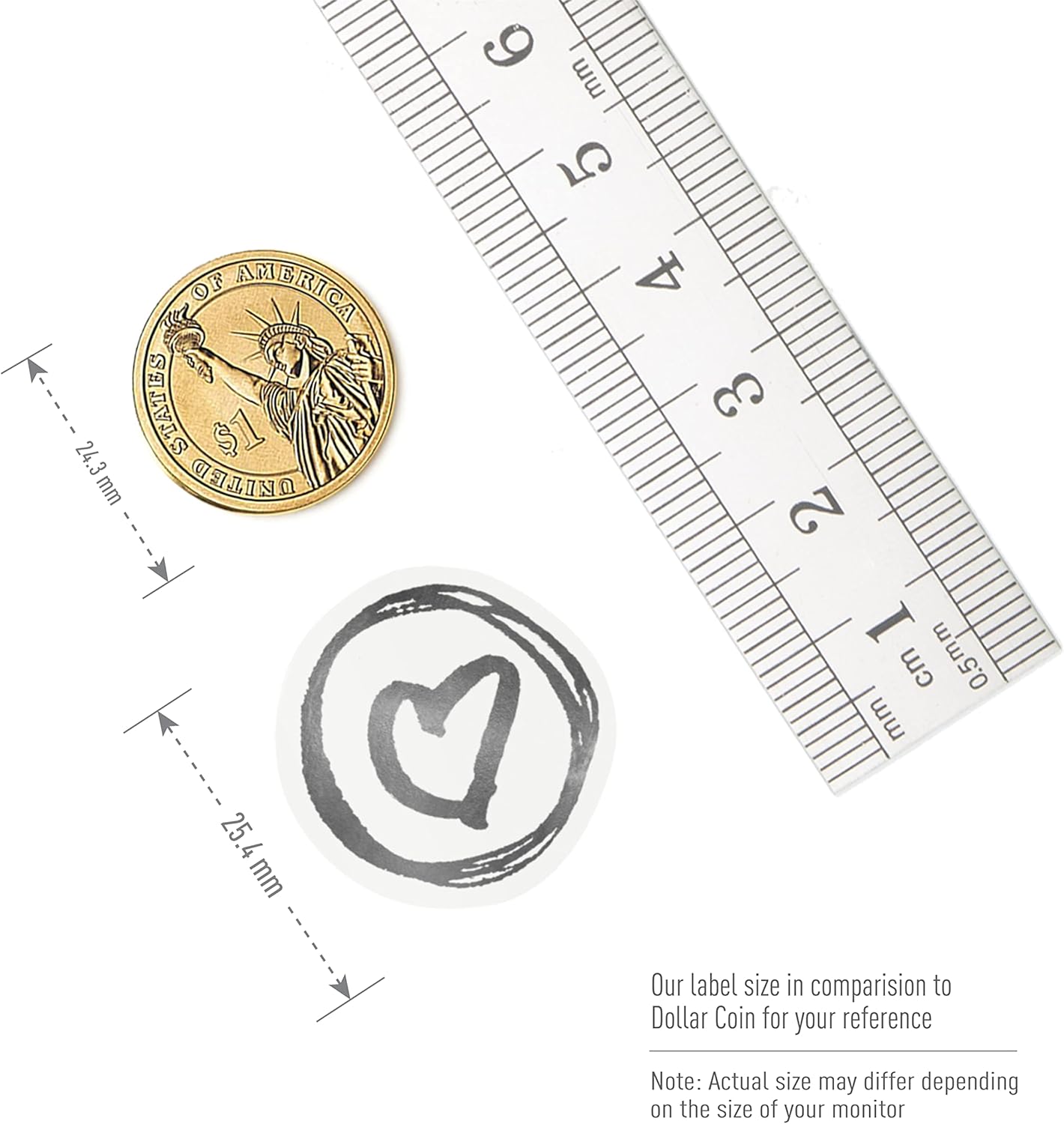 easykart labels 500 calcomanías de corazón, color gris, metálico, transparente, de 1 pulgada, calcomanías de boda de sellado redondo para