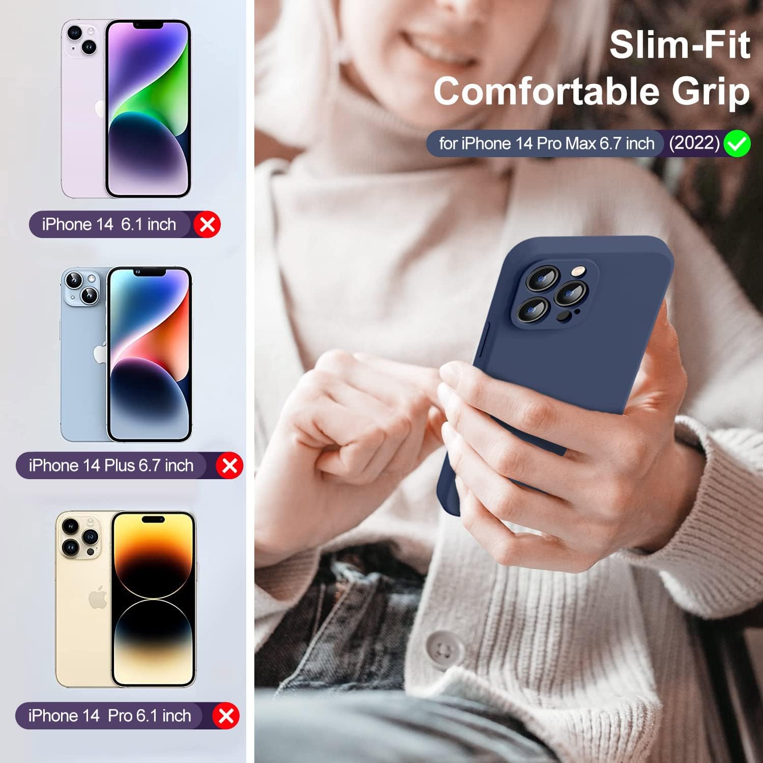 TISOOG Funda compatible con iPhone 14 Pro Max, con 2 protectores de pantalla de vidrio templado 9H, protección de cámara forro de microfibra Funda
