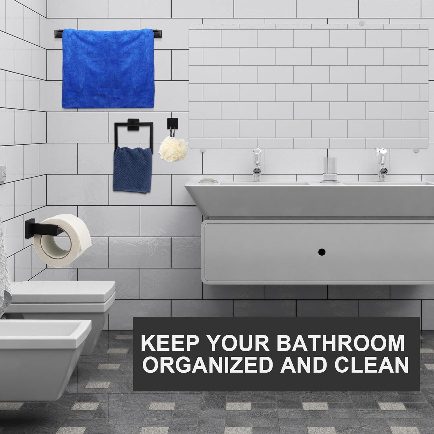Juego de accesorios de baño, juego de barra de toalla de baño de 23.6 pulgadas, juego de accesorios de baño de acero inoxidable, toalleros para baño