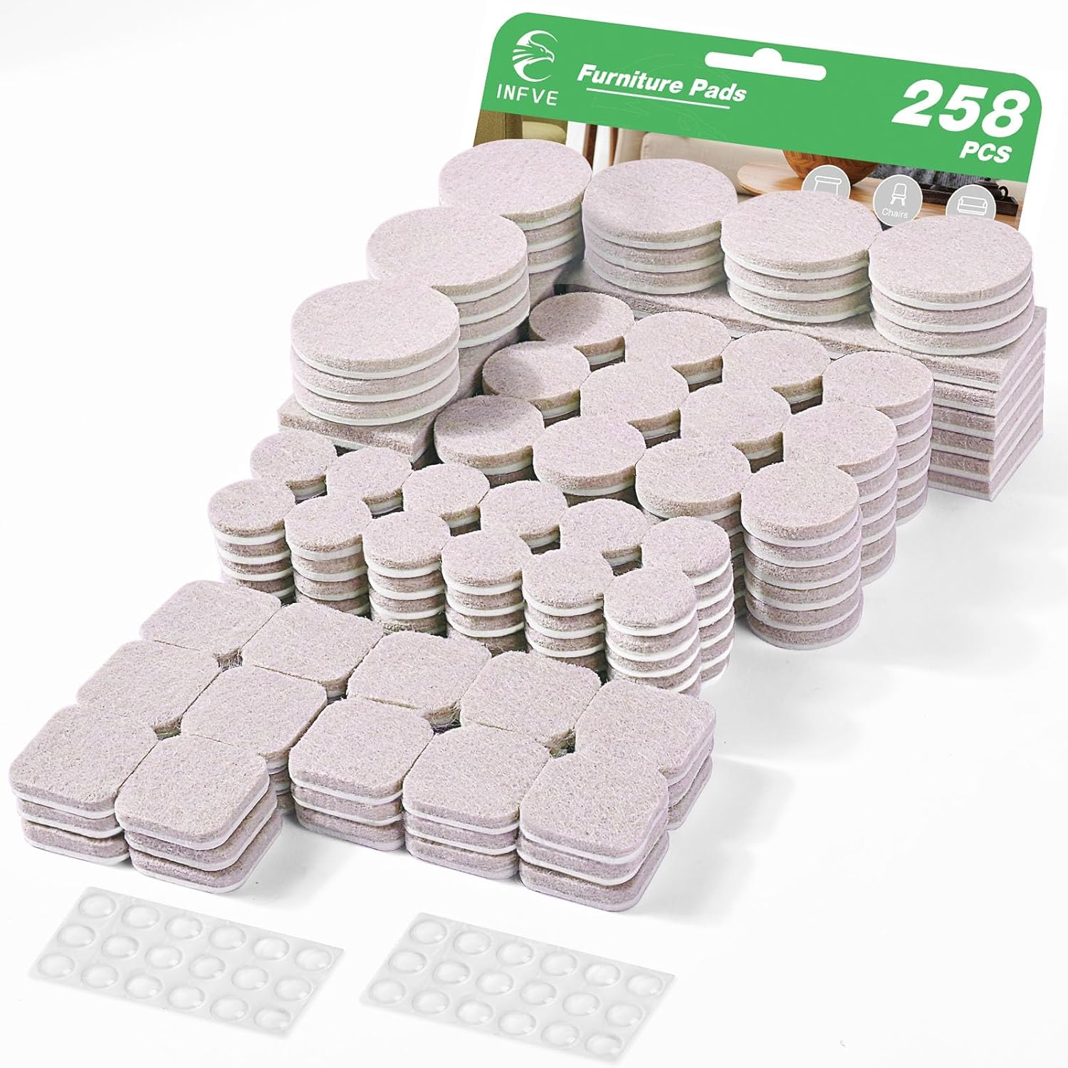Almohadillas de fieltro para muebles, paquete de 258, protectores autoadhesivos de madera dura, deslizadores fáciles de muebles para sillas, mesa,