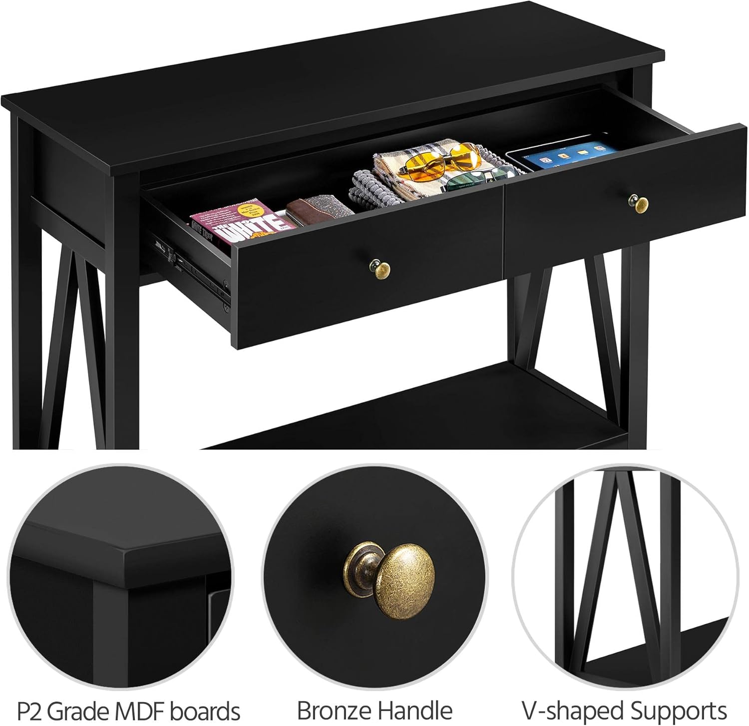Yaheetech Mesa consola con cajón, mesa de entrada de madera con estantes de almacenamiento, mesa de sofá estrecha larga para sala de estar, entrada,