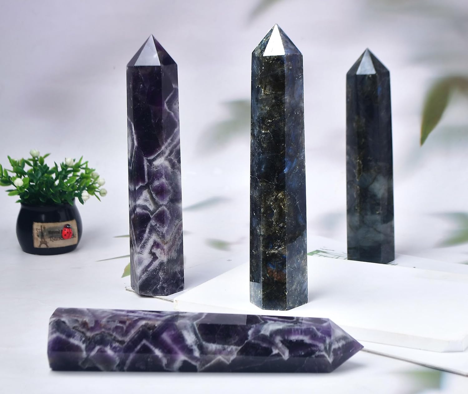 FZBHRO Dream Amethyst Towers – Varita de piedra de cristal curativo con 6 facetas para regalo de meditación, 0.6-0.8 libras