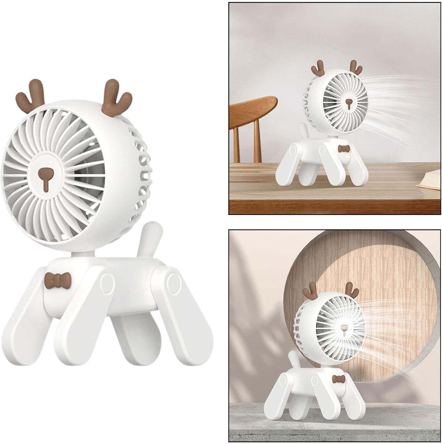 Leefasy Ventilador de escritorio pequeño, ventilador personal de 3 velocidades, encantador, creativo, ajustable, recargable, con forma de ciervo