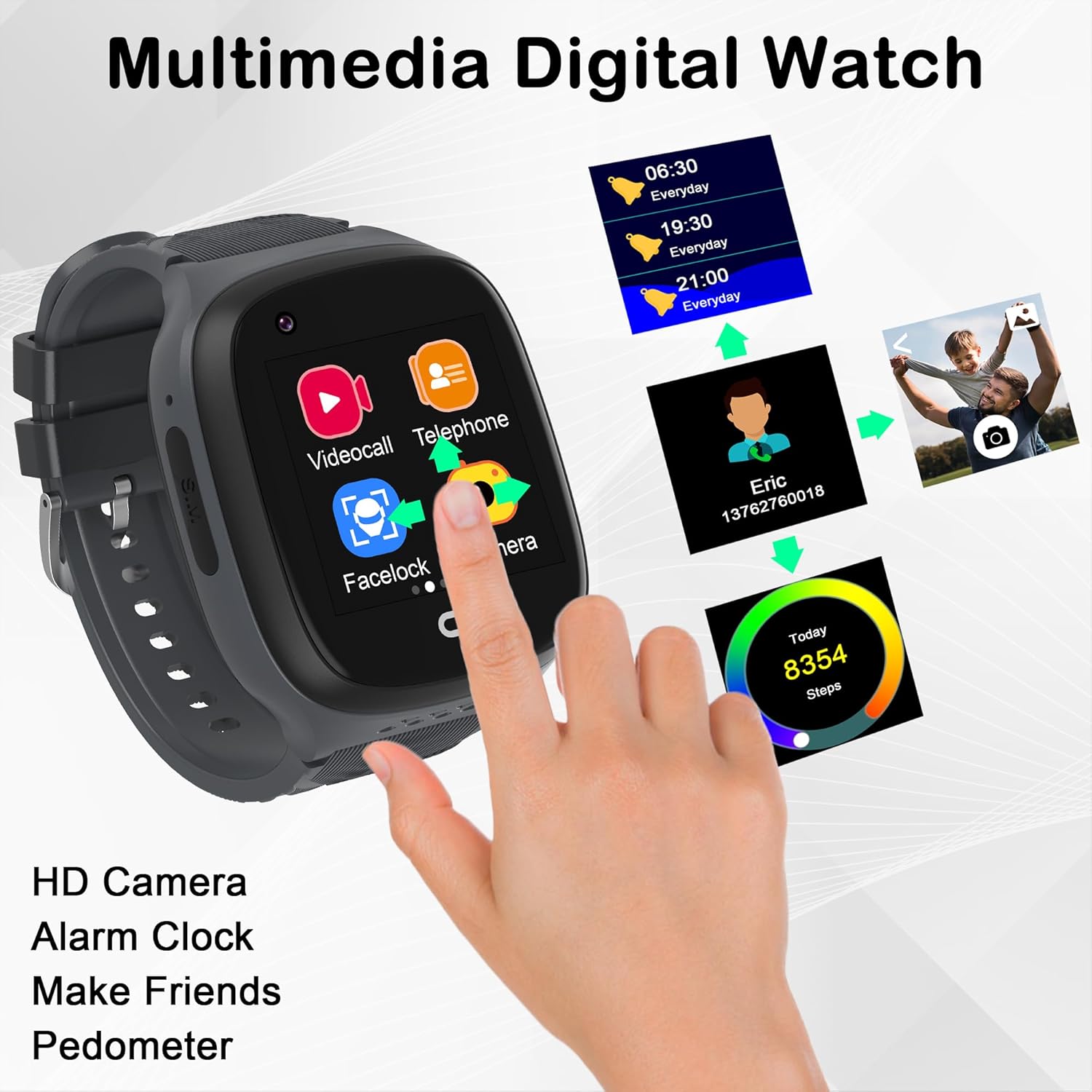 Reloj inteligente para niños, relojes inteligentes para niños y niñas con pantalla táctil HD de 16 juegos, reproductor de música, cámara, reloj