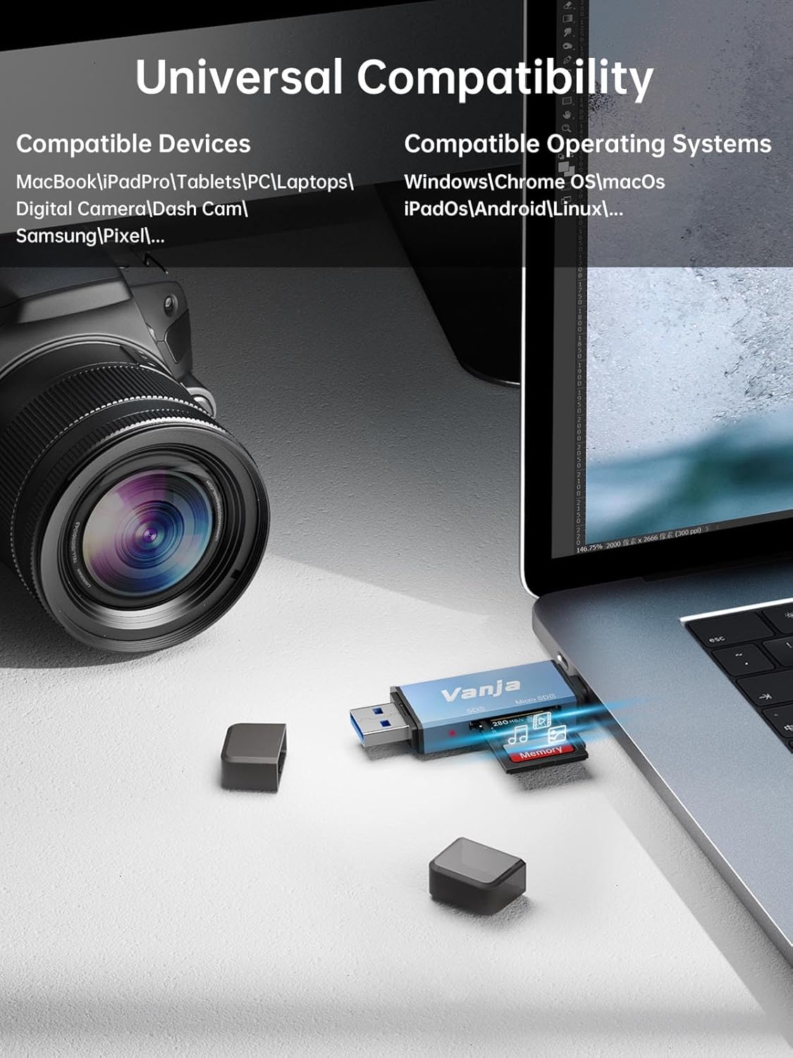 Vanja Lector de tarjetas SD, adaptador de tarjeta micro SD USB CUSB 3.0, lector de tarjetas de memoria para SDMicro SDSDHCSDXCMMC, compatible con