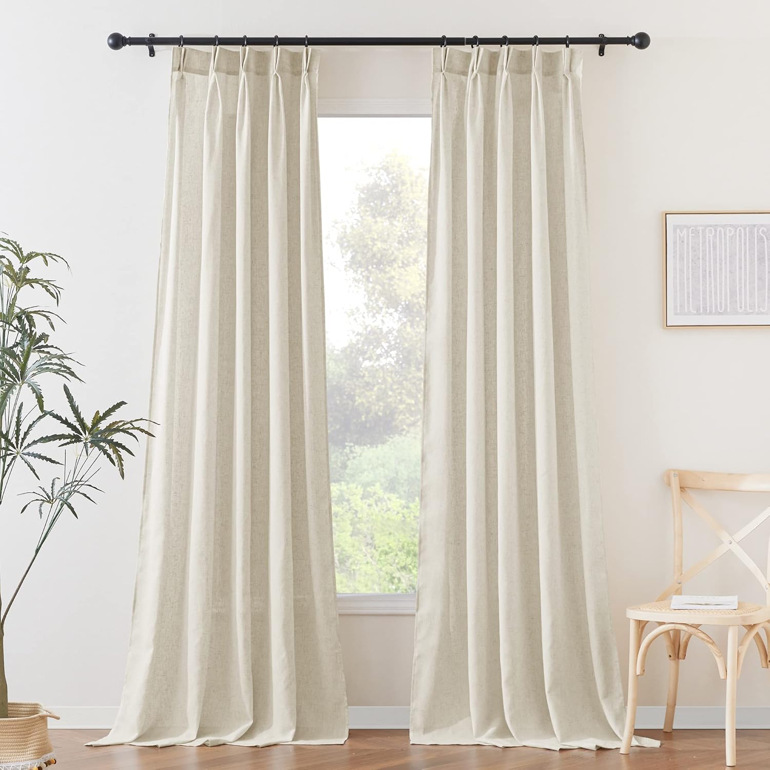 StangH Cortinas traslúcidas de lino natural de 84 pulgadas de largo, 30% de lino, cortinas plisadas para sala de estar, sala de estar, granja,