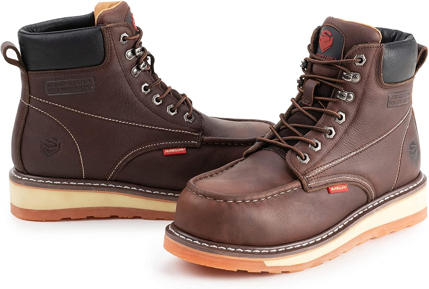 SUREWAY Botas de trabajo para hombre de 6 pulgadas de acero resistente, compuestopunta suave, extremadamente cómodas, duraderas, probadas,