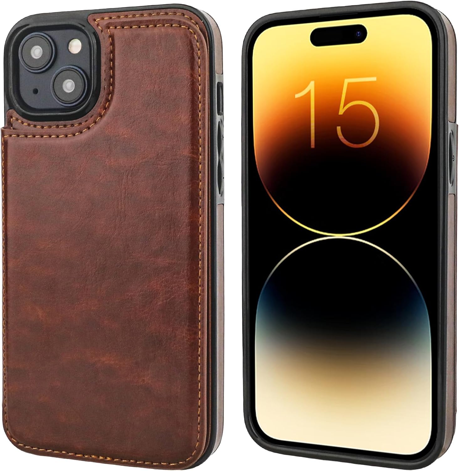 Onetop Funda tipo cartera compatible con iPhone 15 Plus con soporte para tarjetas, funda de piel sintética con ranuras para tarjetas, doble cierre