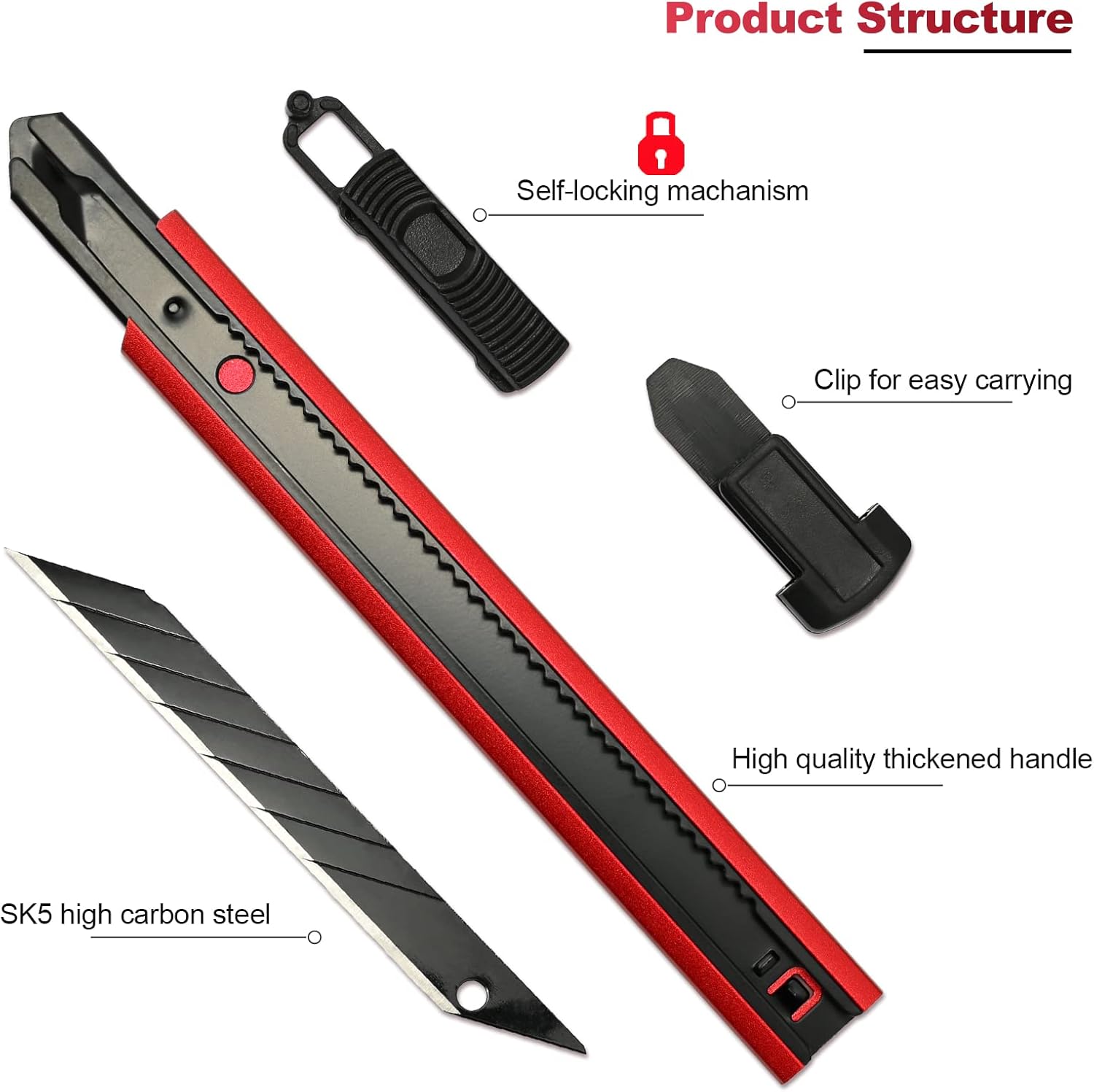 FOSHIO Retractable Utility Knife with 30 Degree Snap Off Blade 9MM, Box Cutter for Carton, Cardboard and Box, Office and Home Use, 3 Pack Red