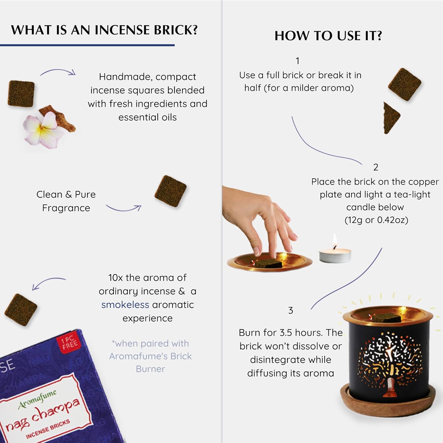 Nag Champa – Ladrillos de incienso (2 x 9 ladrillos) y quemador de incienso exótico del árbol de la vida por Aromafume  Fabricado con sándalo,