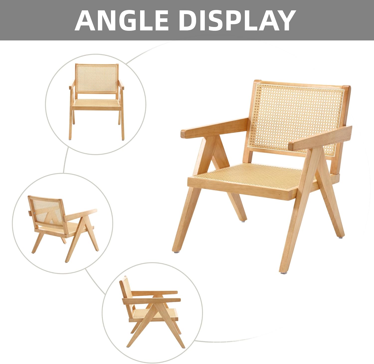 GOOLON Juego de 2 sillas decorativas de ratán, sillas de sala de estar, sillas de madera de diseño moderno de mediados de siglo con respaldo grande,
