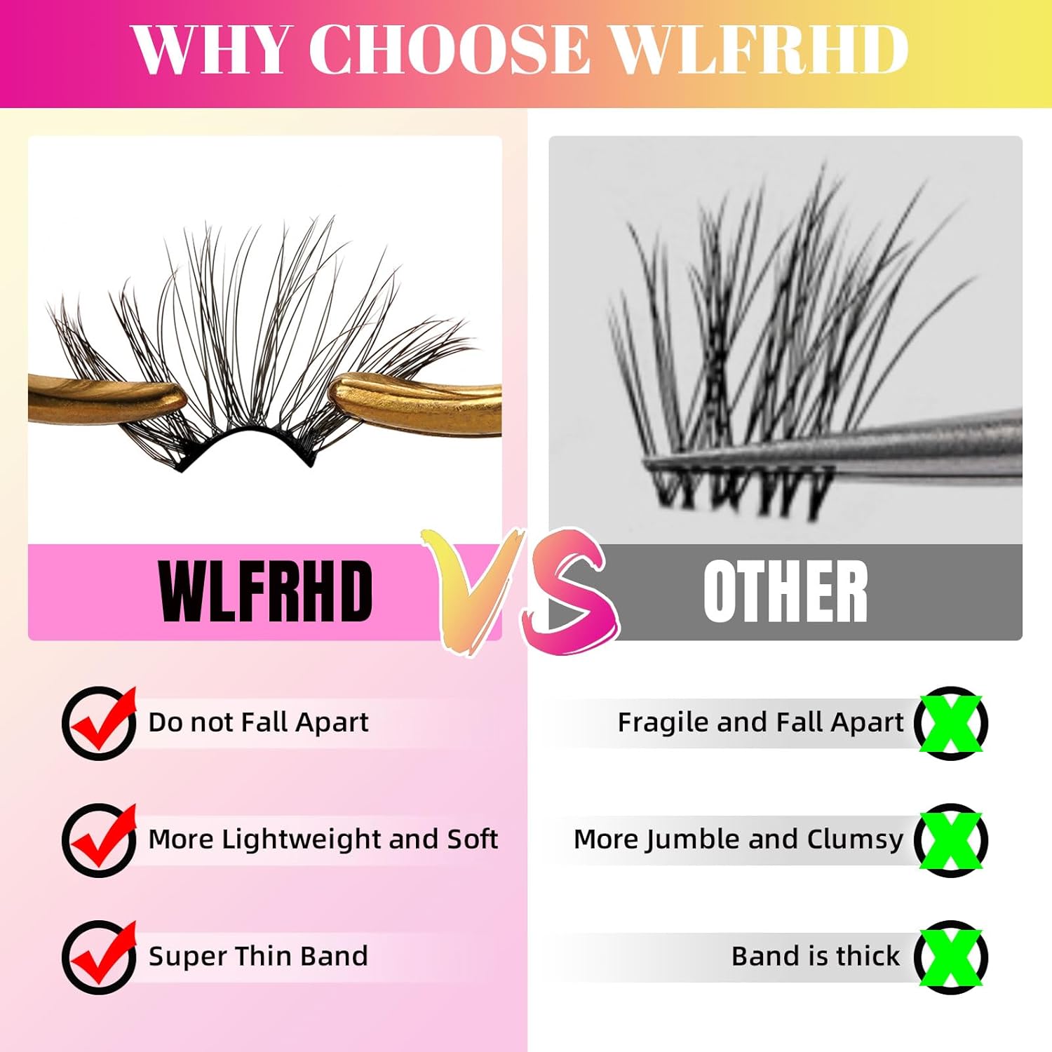 WLFRHD – Extensiones de pestañas rizadas en D, de 0.47 a 0.55 pulgadas de longitud, pestañas individuales, naturales, delgadas, reutilizables,