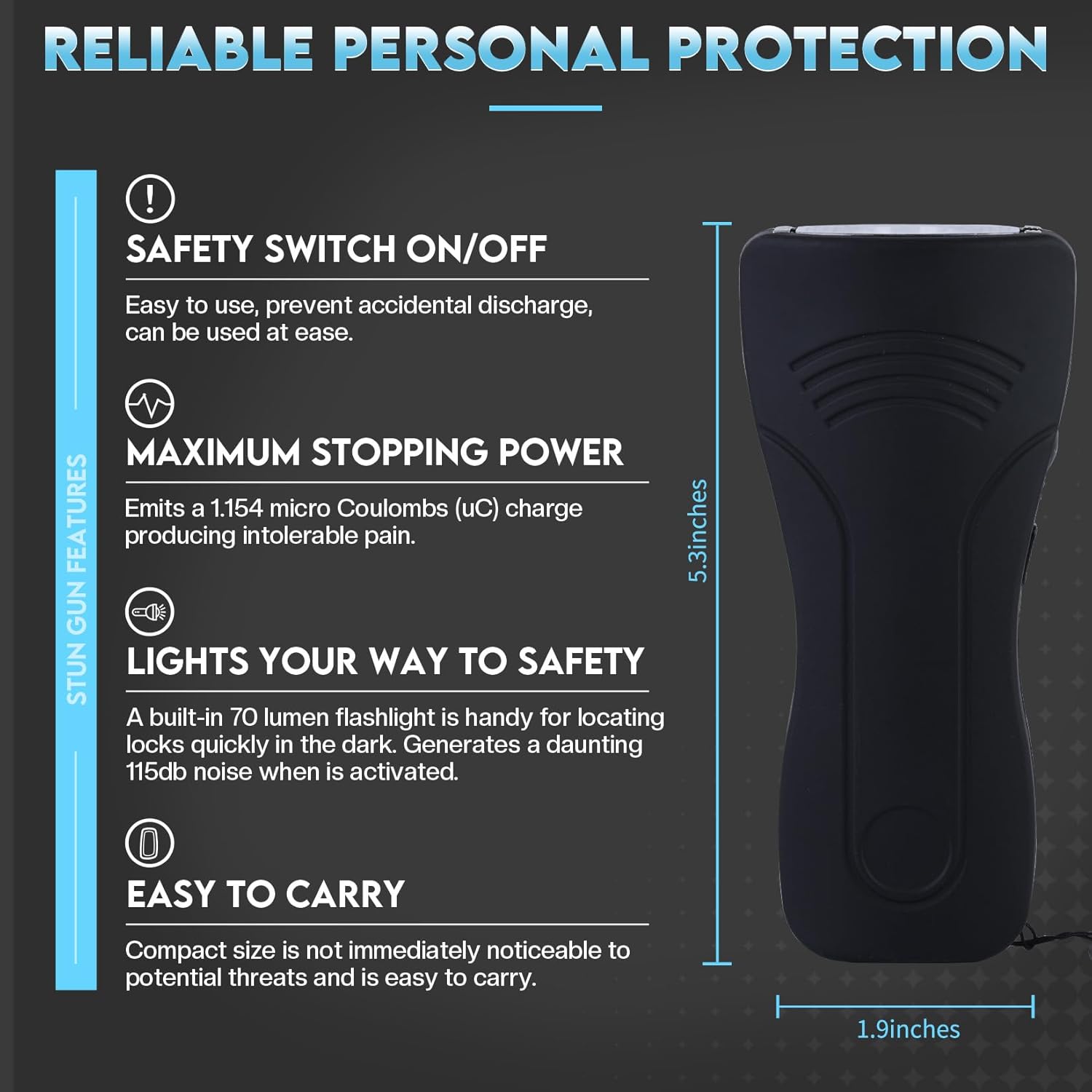 AIMHUNTER Pistola paralizante para protección de autodefensa, pistola aturdidora para protección de autodefensa, batería recargable con linterna