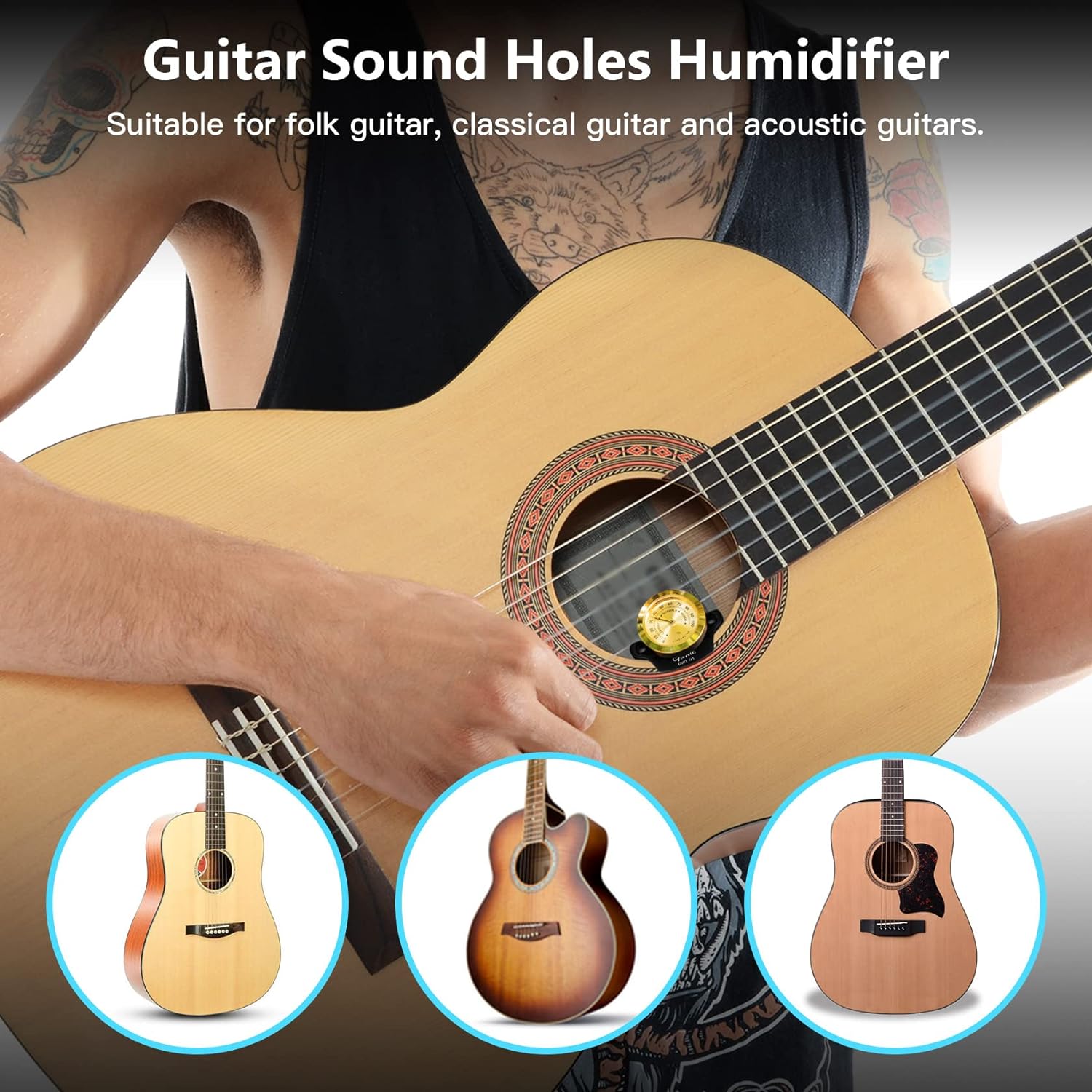 GUITTO – Humidificador de guitarra – Sistema de cuidado de la humedad 2 en 1 para guitarra acústica humidificador higrómetro GHD-01
