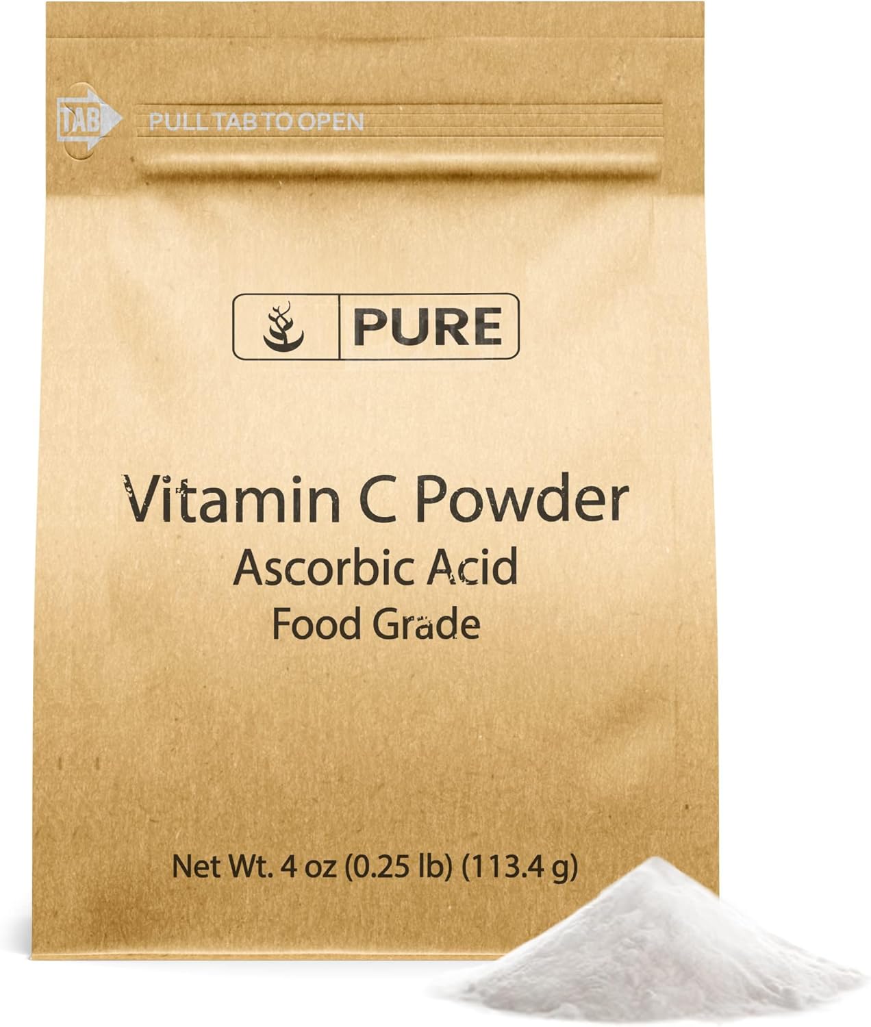 Polvo puro de vitamina C (4 oz) Embalaje ecológico, ácido ascórbico, cuidado de la piel de bricolaje, antioxidante*