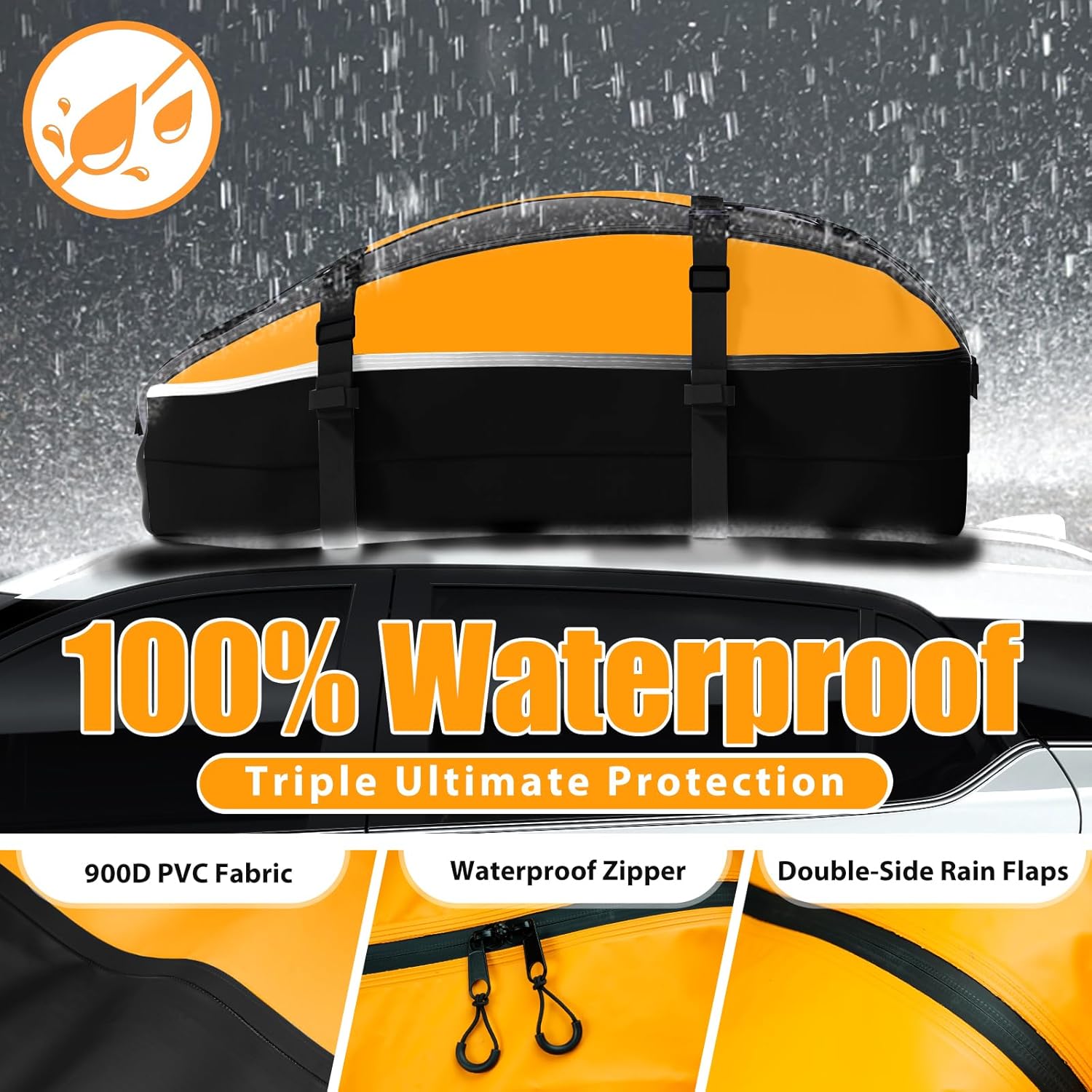 Bolsa de carga para techo de automóvil de 20 pies cúbicos, bolsa de techo 100% impermeable, portaequipajes para cualquier vehículo consin barra