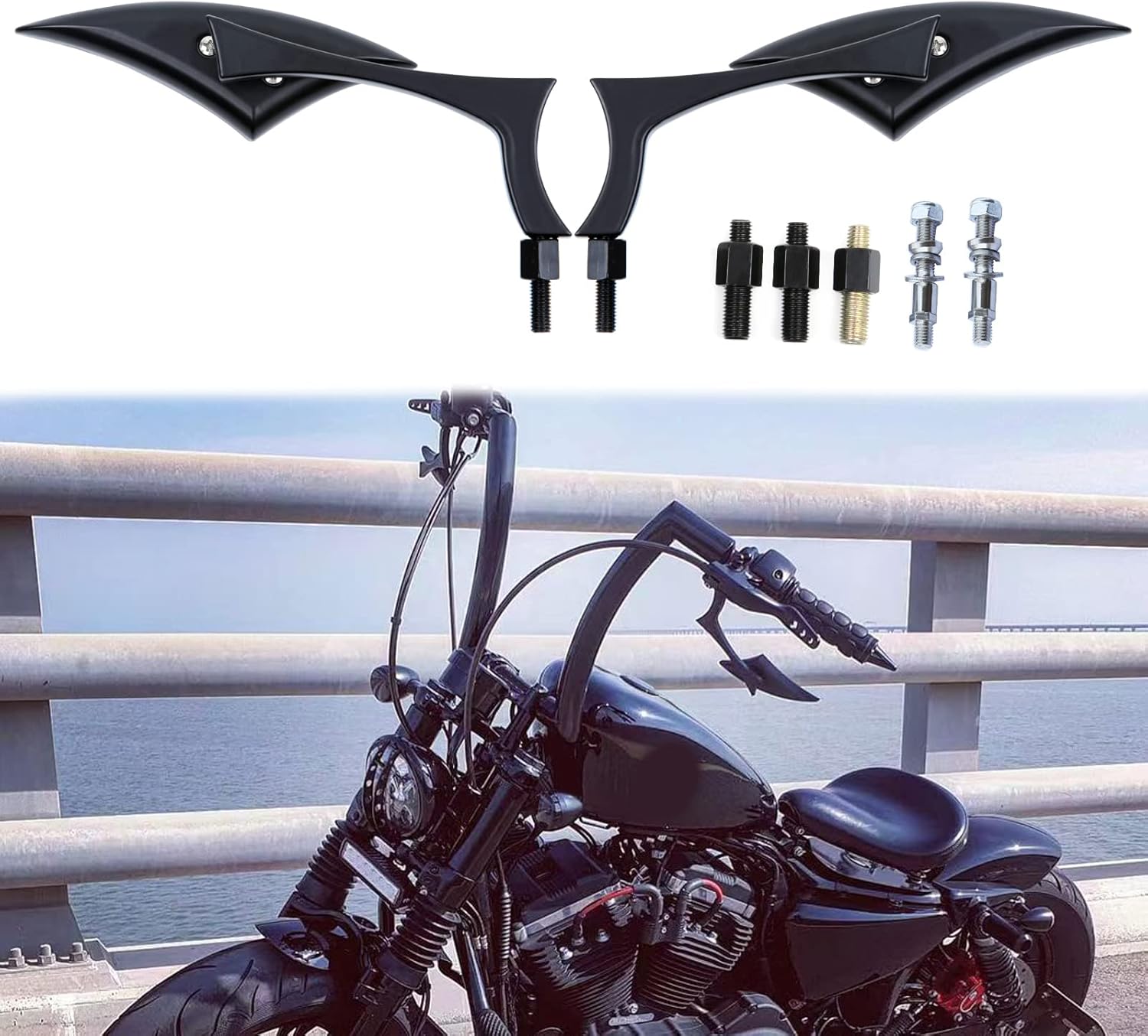 Espejos retrovisores laterales de motocicleta de 0.315 in y 0.394 in compatibles con Harley Sportster Custom Iron 883 Road King Street Softail