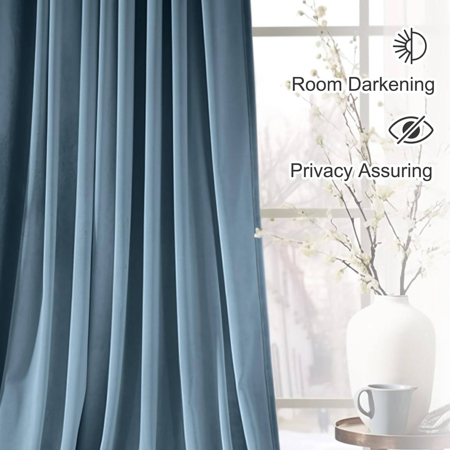 Lazzzy Cortina opaca de terciopelo azul con aislamiento térmico para dormitorio, sala de estar, oscurecimiento de privacidad, cortinas de terciopelo