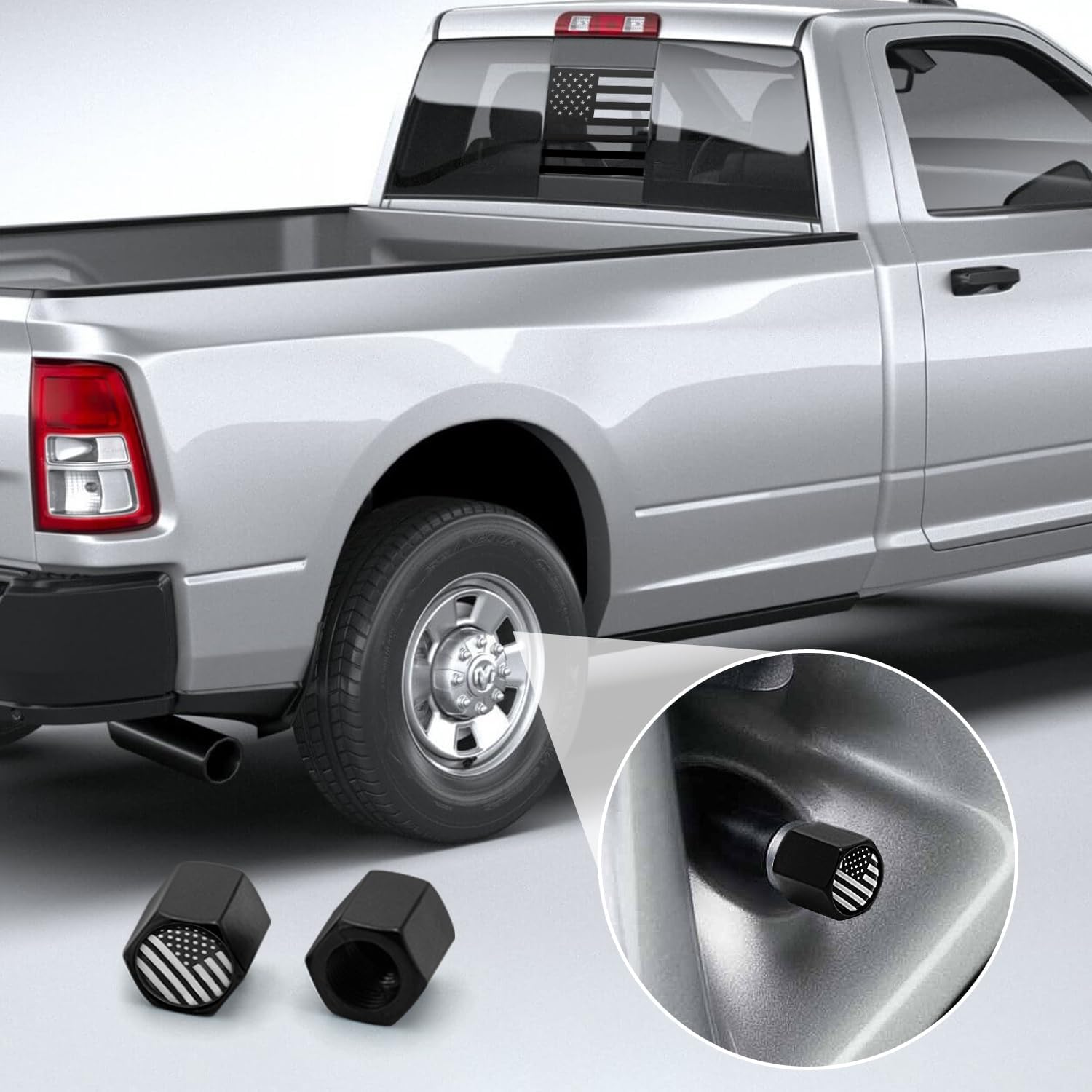 Calcomanías para ventana trasera para camionetas, calcomanías de bandera estadounidense para ventana trasera corrediza para Dodge Ram 1500,