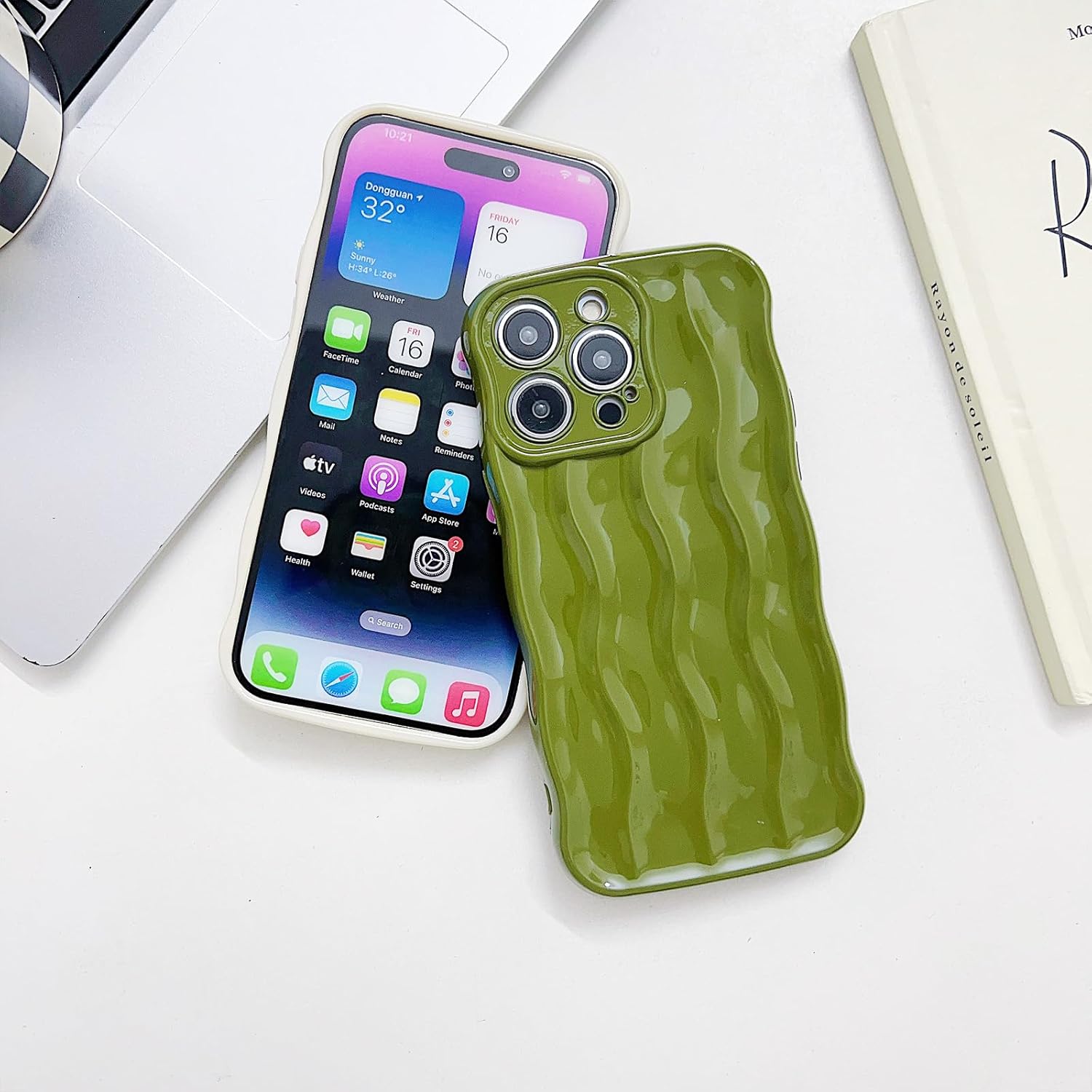 Sayoaho Diseñada para iPhone 14 Pro Max, diseño de ondas de agua, bonita funda de moda con forma de onda para mujeres y hombres, suave protección a