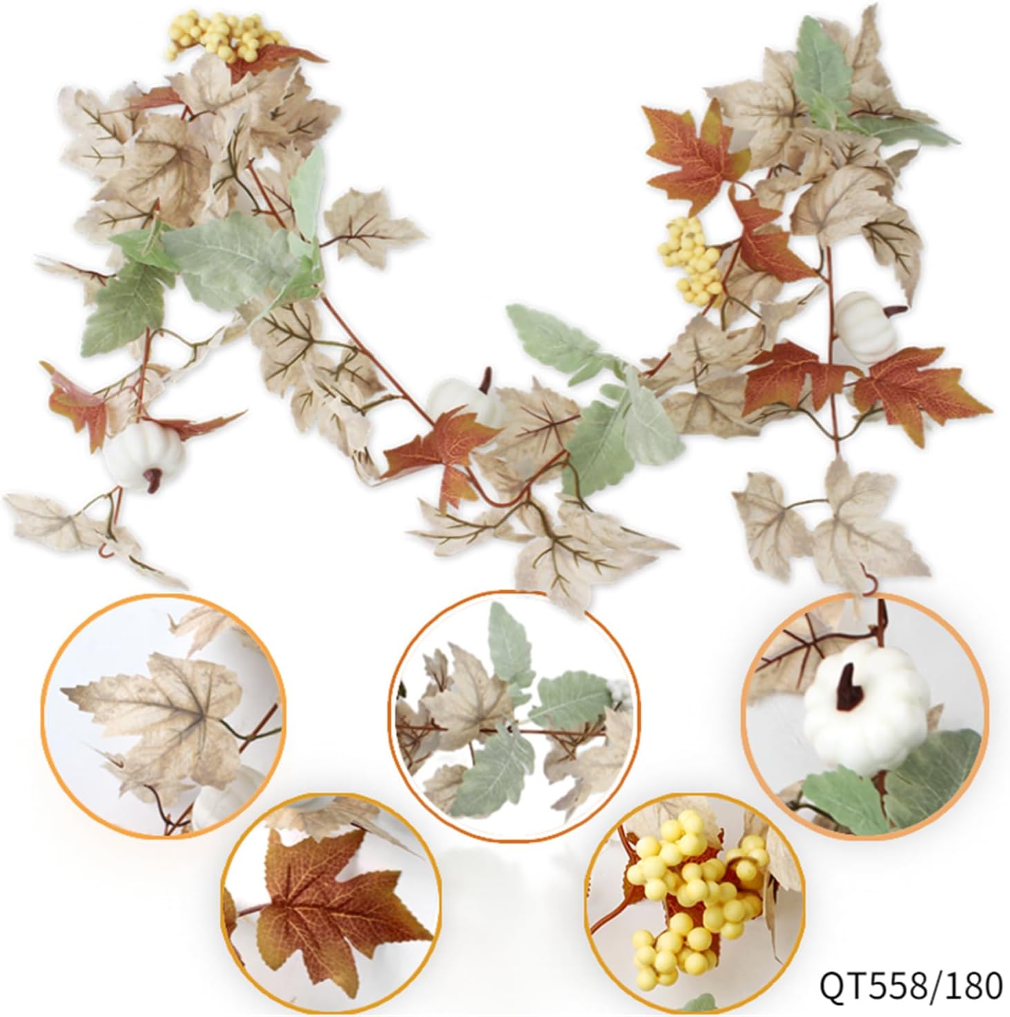Guirnalda de hojas de arce de otoño, guirnalda artificial de vid colgante de 6 pies8.85 pies, guirnalda de hojas de arce, calabaza, bayas,