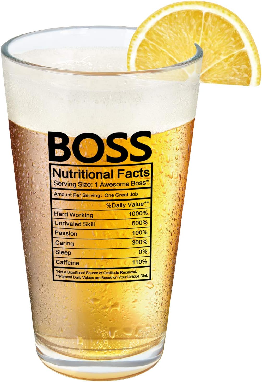 Modwnfy Boss Nutritional Facts – Vaso de cerveza, regalos del día del jefe para hombres, jefe, empleador, compañeros de trabajo, amigos, divertido