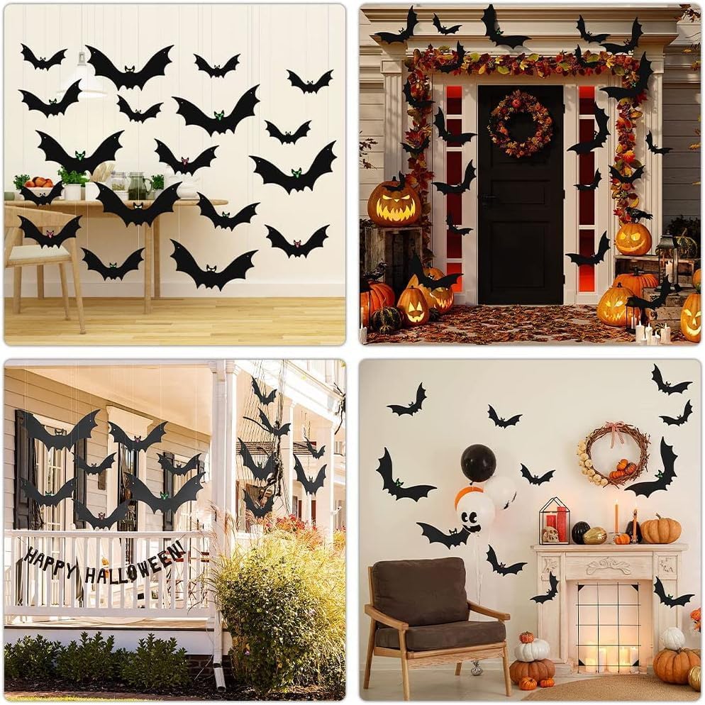 Murciélagos colgantes para decoración de Halloween al aire libre, grandes murciélagos de Halloween para decoración al aire libre, 3 con bonitos
