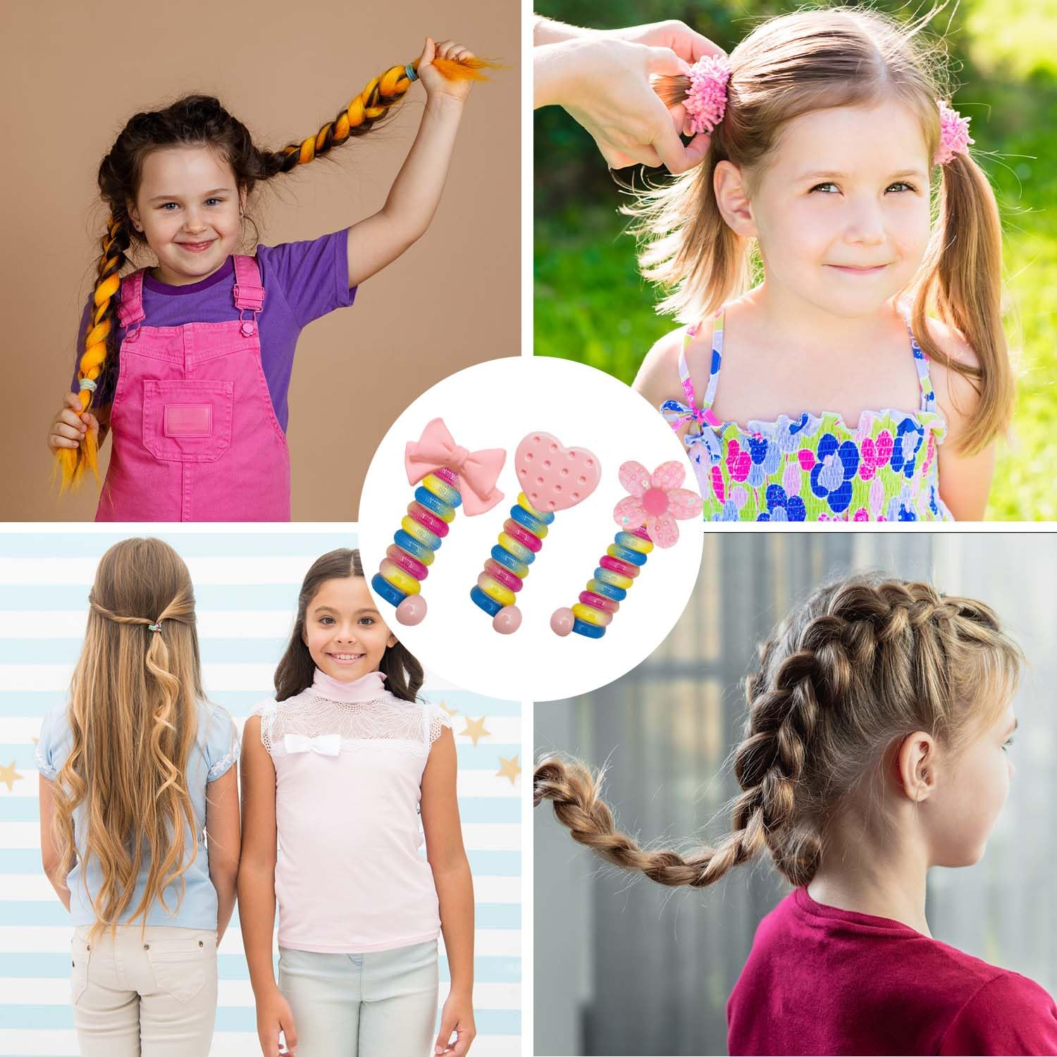 Coloridas bandas de pelo de alambre para teléfono para niños, bandas trenzadas con lazo para el cabello, 2023 nuevo espiral lazos para el cabello